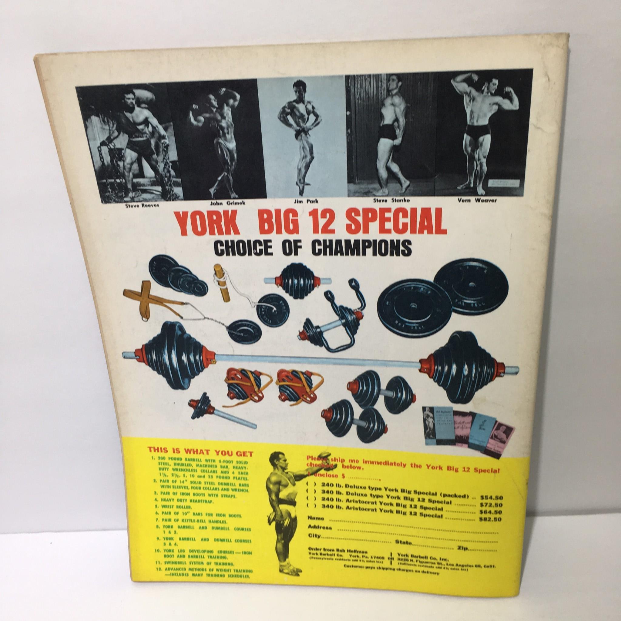 Back cover of the Muscular Development Magazine Ed Corney December 1970 showcasing the York Big 12 Special equipment advertisement.