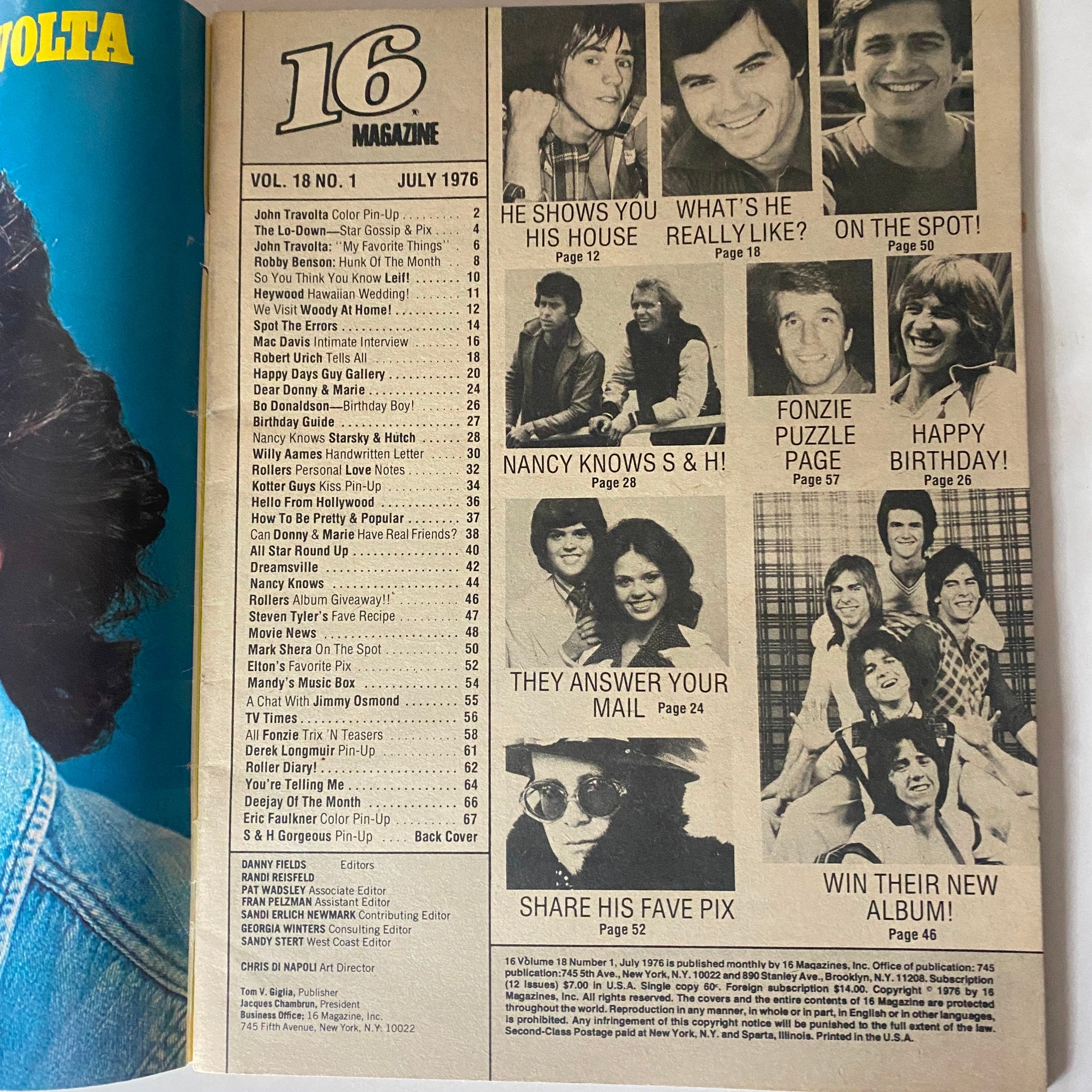 VTG 16 Magazine July 1976 John Travolta, Robby Benson VG w Poster No Label