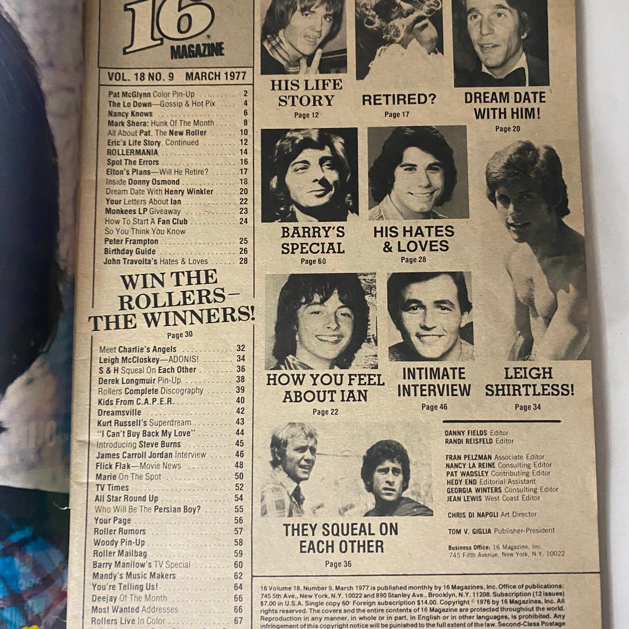 VTG 16 Magazine March 1977 John Travolta, Leigh Adonis w Poster No Label