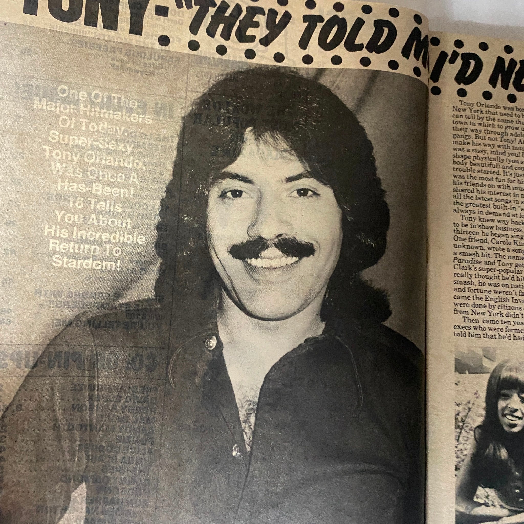 VTG 16 Magazine March 1975 Freddie Prinze, Tony Orlando VG w Poster No Label