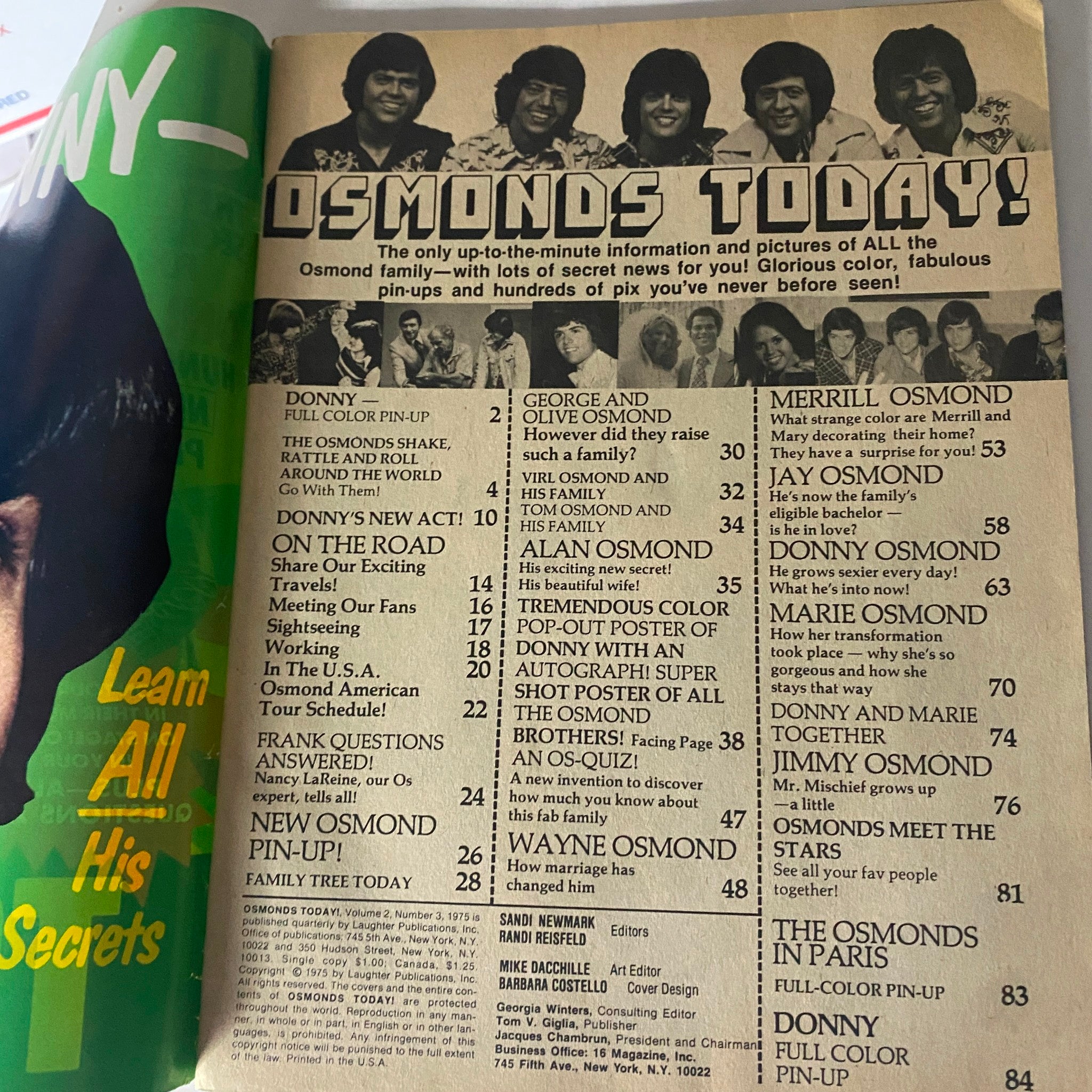 VTG Osmonds Today Magazine 1972 Vol 2 No. 5 Donny Osmond w Poster No Label