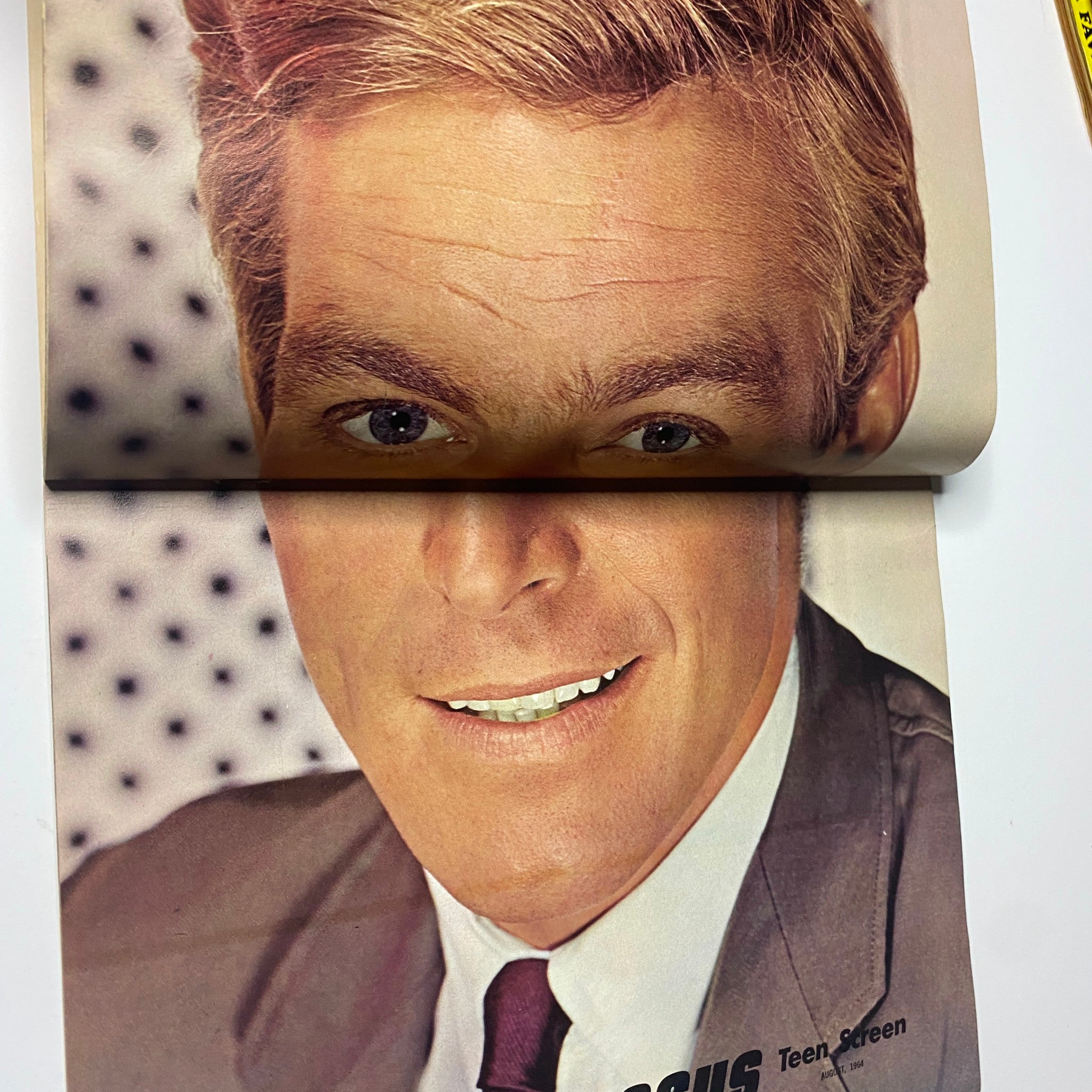 Teen Screen Magazine August 1964 featuring a stylish male model with a confident smile, showcasing fashion from the 1960s.