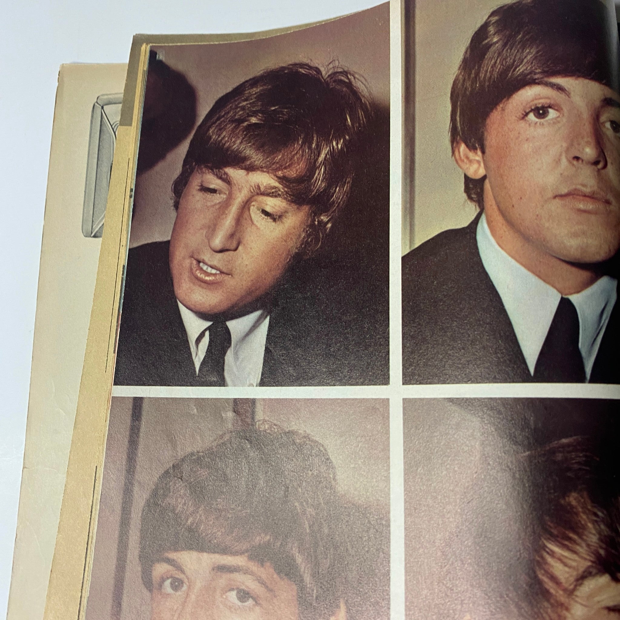 Teen Screen Magazine August 1964 with close-up images of John Lennon and Paul McCartney, capturing candid expressions from the early 1960s.