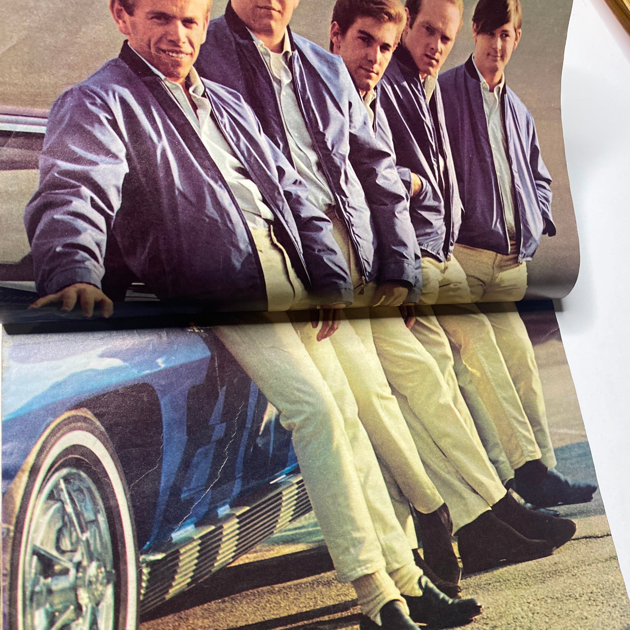 Page from Teen Screen Magazine June 1964 displaying The Beach Boys' full-color portrait, emphasizing their stylish presence during the surf rock era.