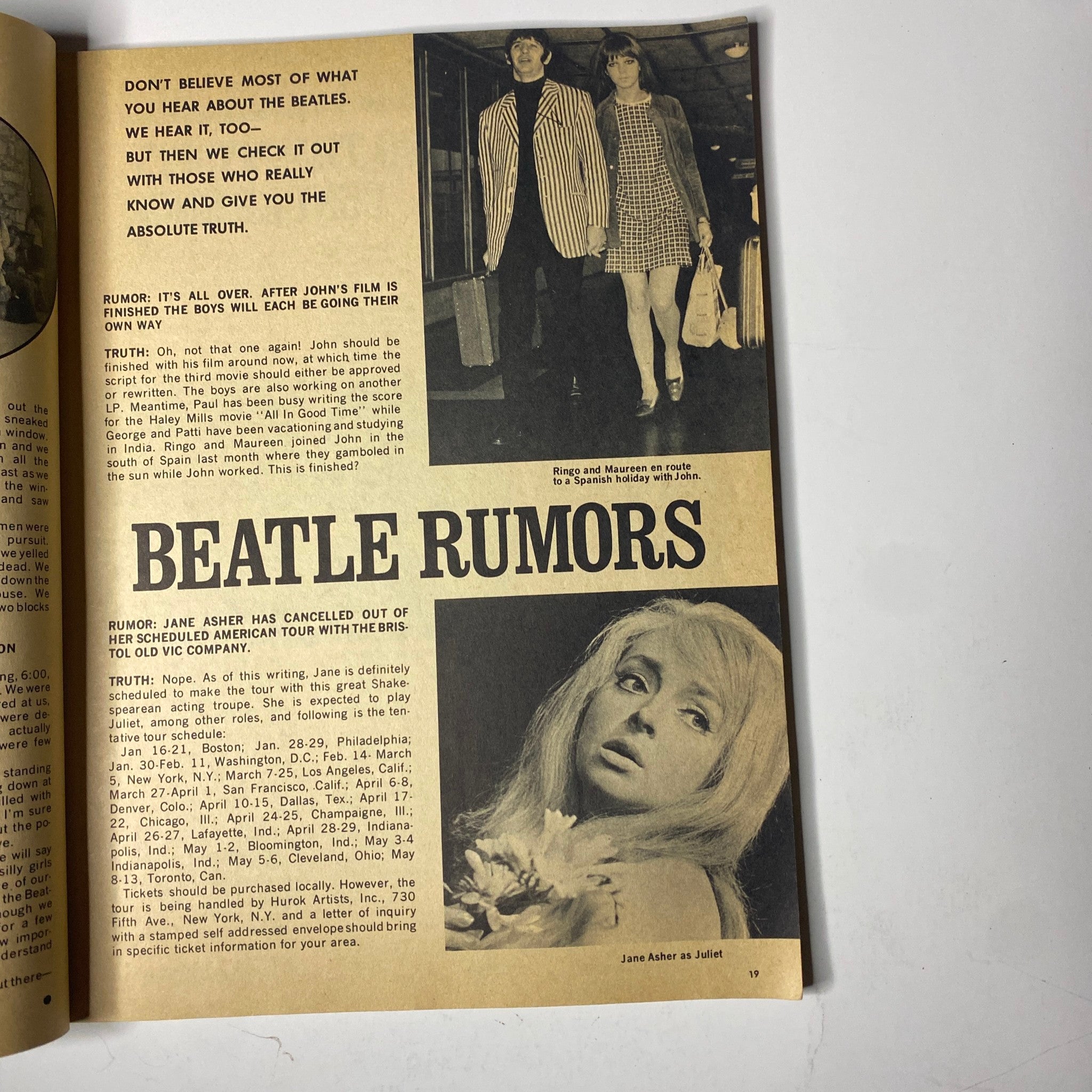 An article titled 'Beatle Rumors' from Date Book Magazine January 1967 Vol 5 No. 12, discussing celebrity news of the era.