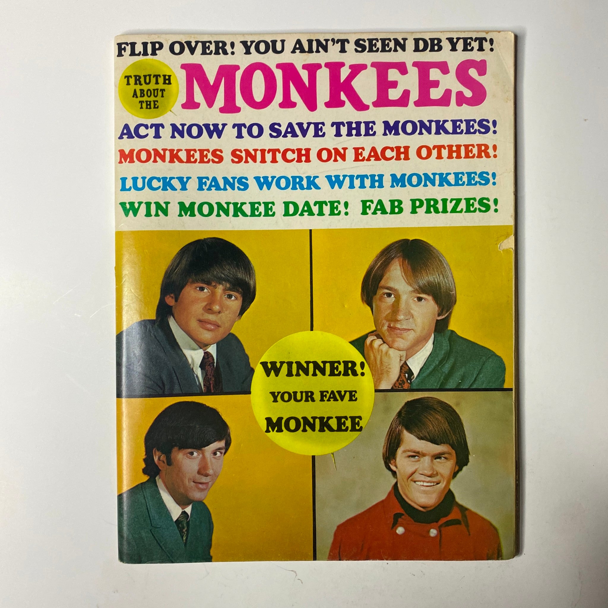 Cover of Teen Date Book Magazine Spring 1967 Vol 6 No. 2 highlighting The Monkees with the tagline 'Flip Over! You Ain't Seen DB Yet!'