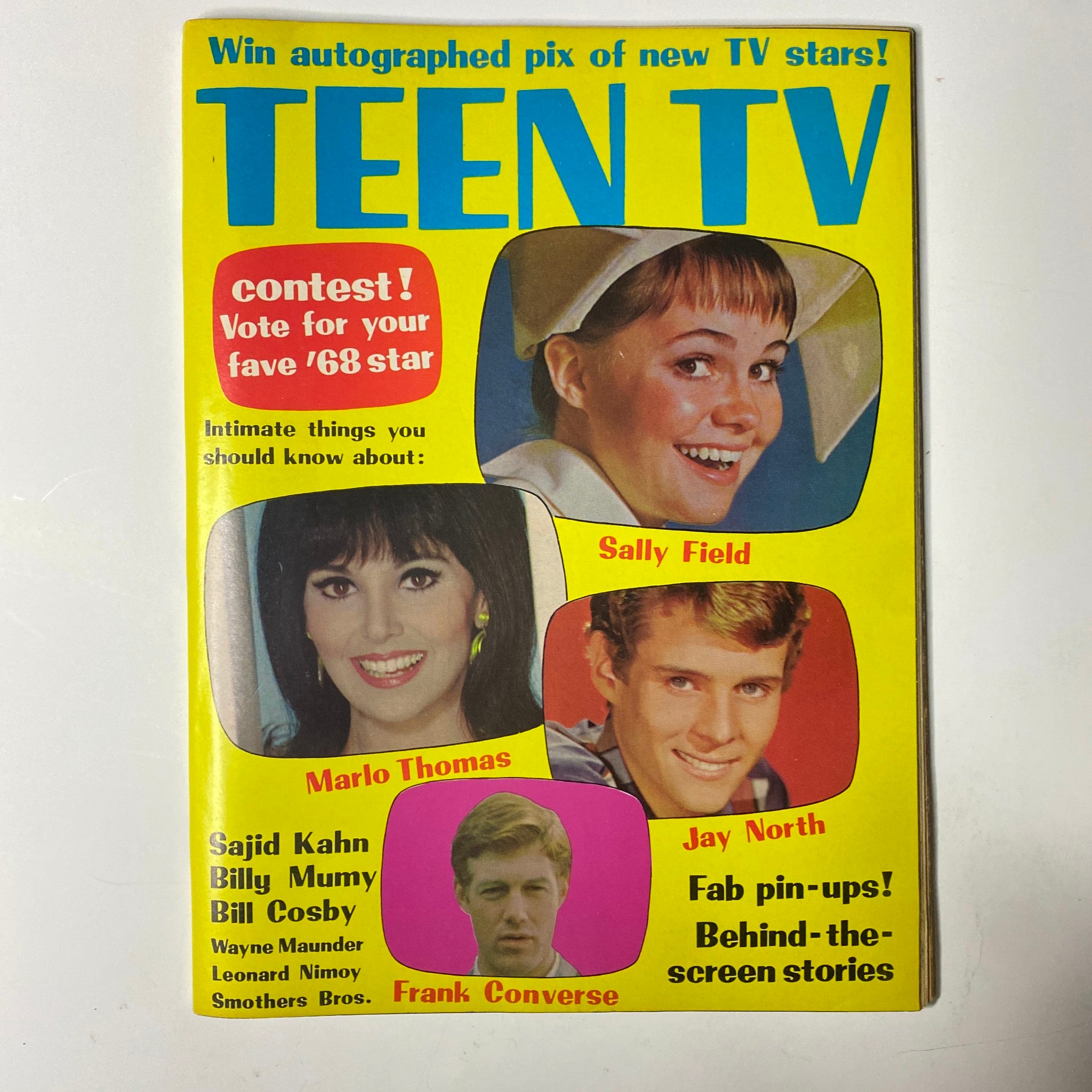 Teen Date Book Magazine January 1968 Vol 6 No 7 cover featuring a vibrant design showcasing popular TV stars including Sally Field, Marlo Thomas, Jay North, and Bill Cosby, embodying teen idol culture.