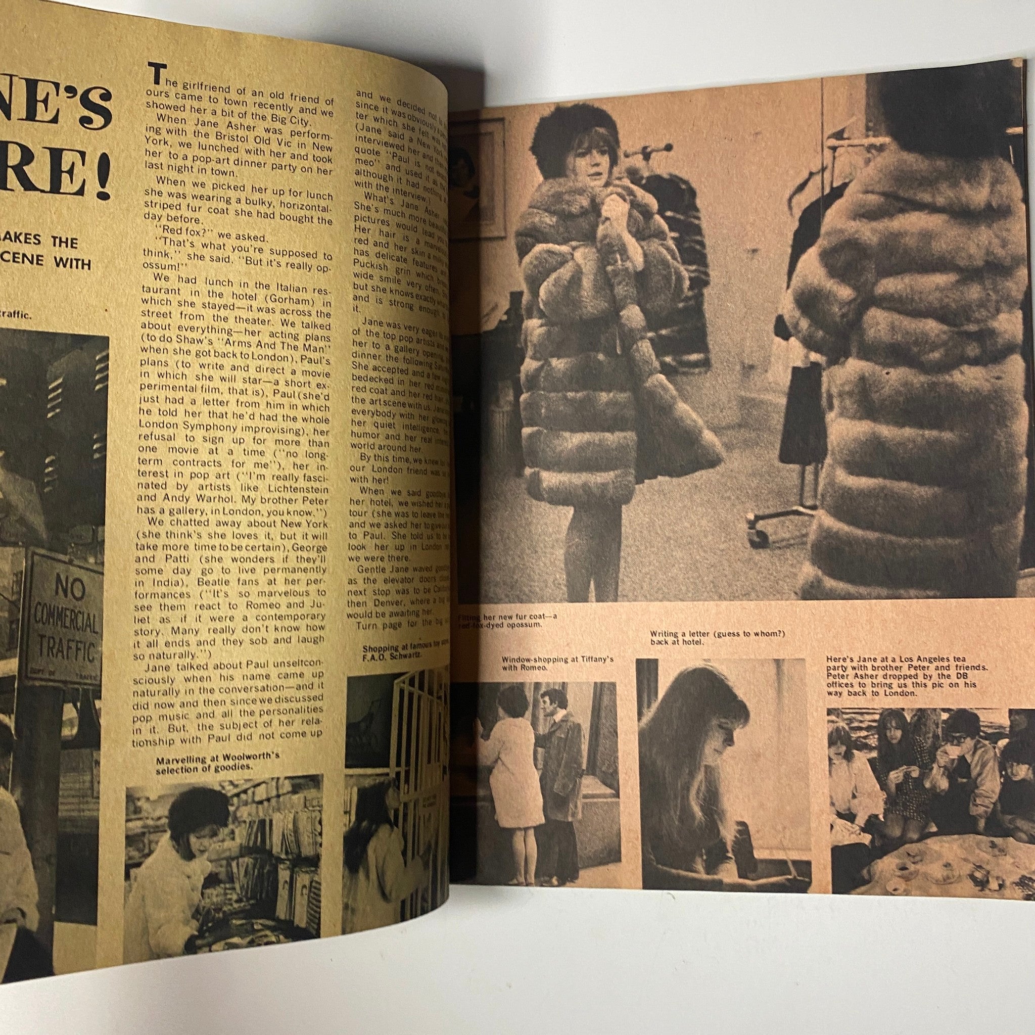An article page from Teen Date Book Magazine July 1967 Vol 6 No. 3 featuring a vintage fashion scene with a model trying on a stylish fur coat.