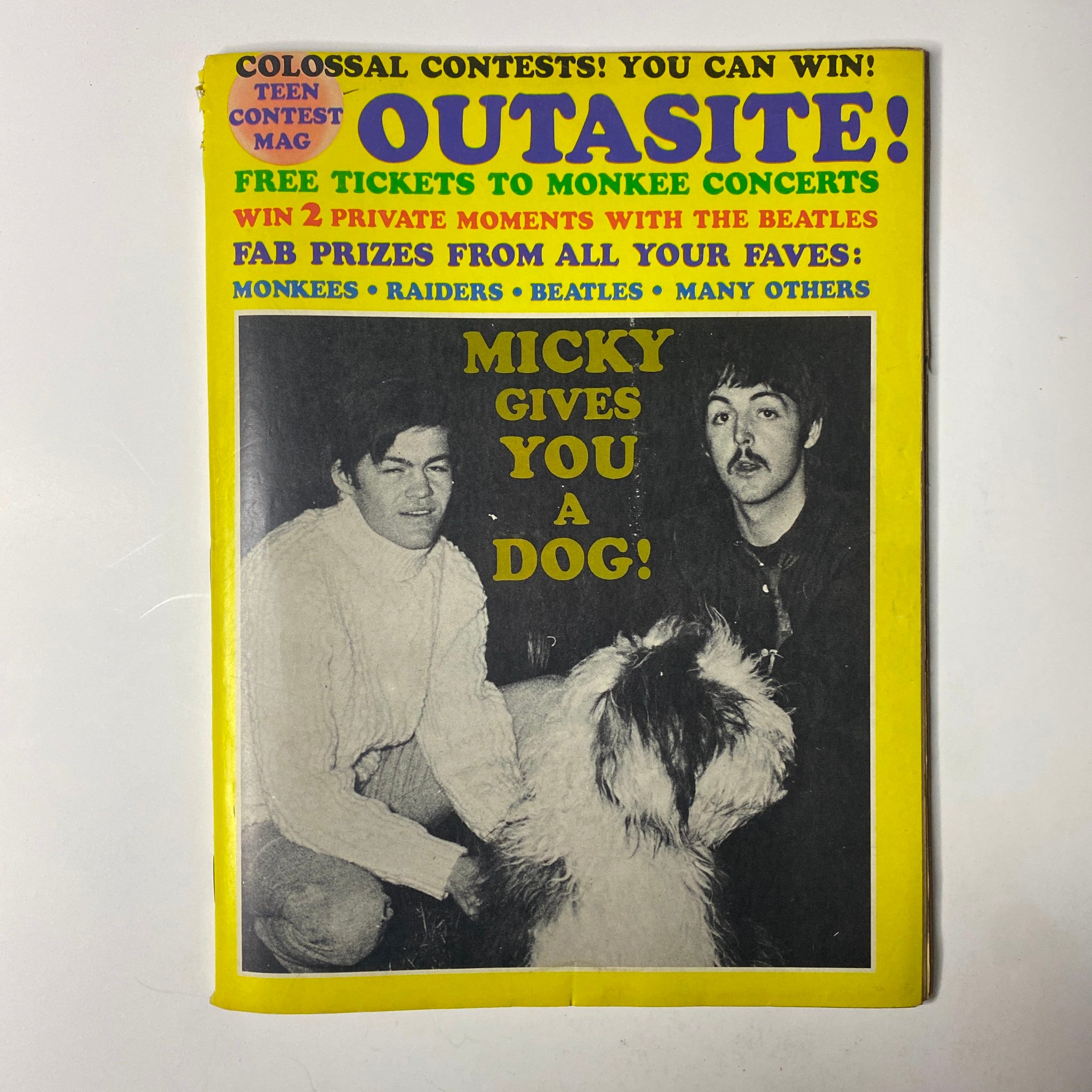 Back cover of Teen Date Book Magazine July 1967 Vol 6 No. 3 displaying a prominent contest advertisement offering prizes and featuring Micky from The Monkees.