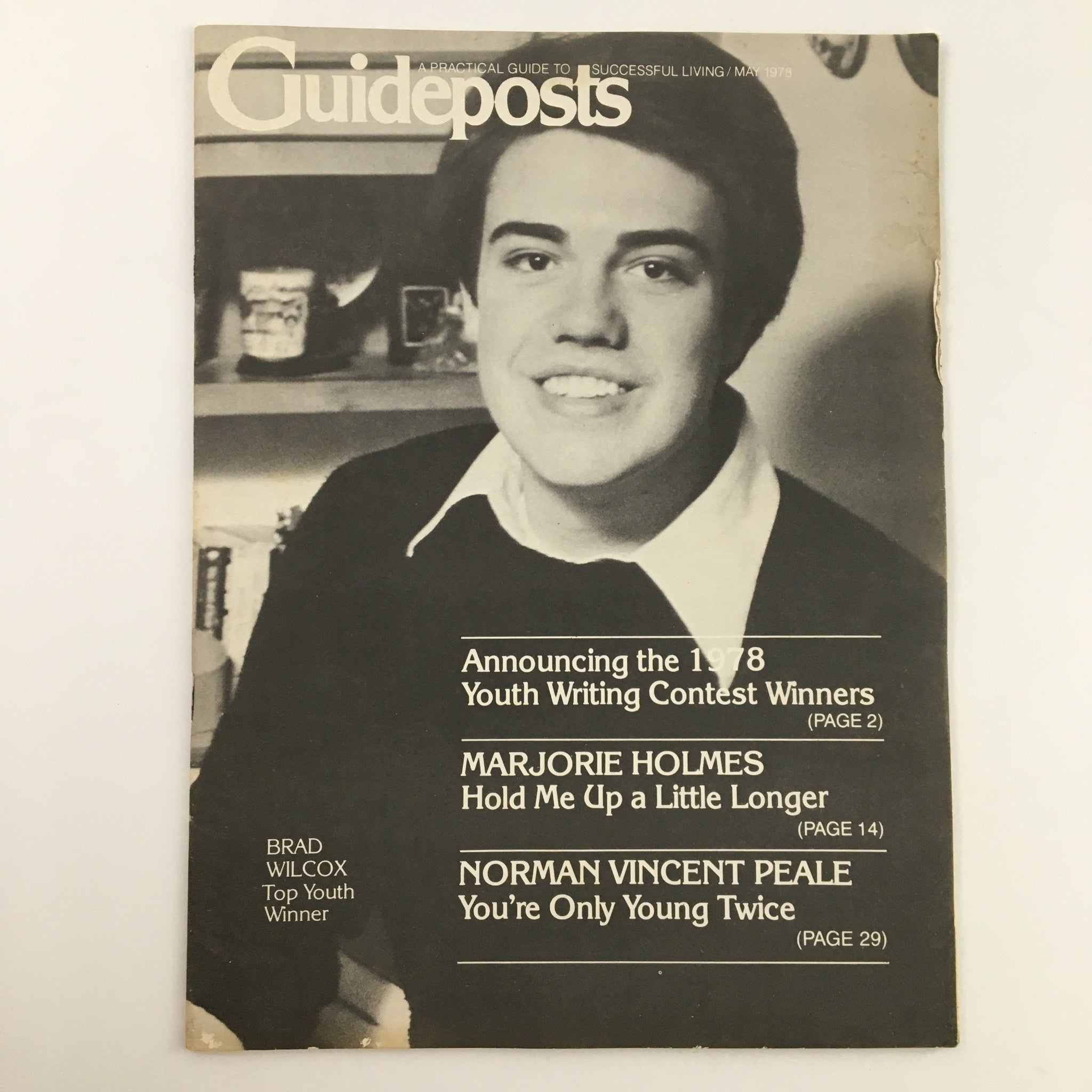 Guideposts Magazine May 1978 cover featuring Brad Wilcox, Top Youth Winner, announcing the 1978 Youth Writing Contest Winners and contributions by Marjorie Holmes and Norman Vincent Peale.