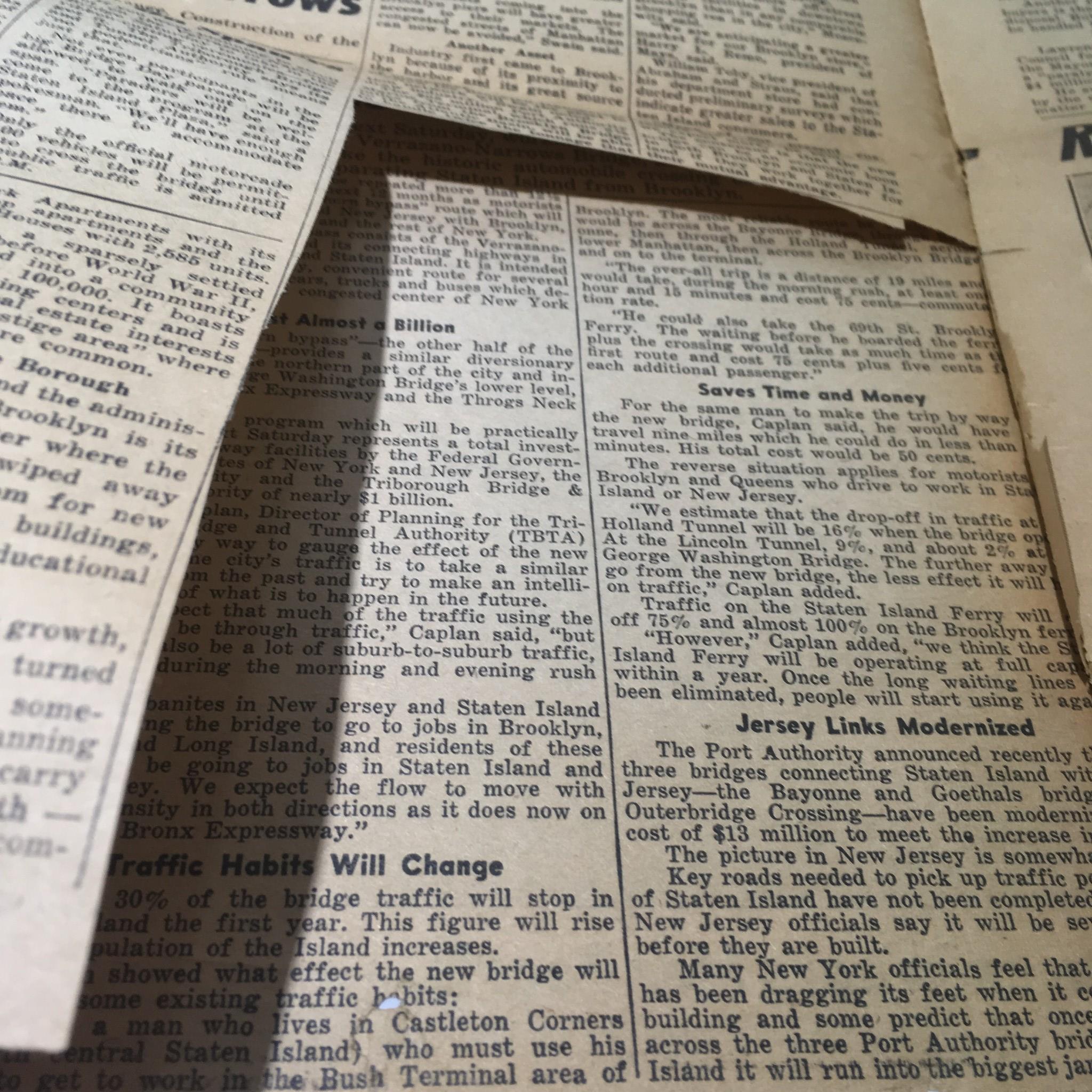 Detailed newspaper clipping discussing changes in Brooklyn's traffic patterns from the November 15, 1964 NY Daily News titled 'Vintage & Rare NY Daily News: November 15 1964 Biggest of All!'. Includes insights on new bridge construction.