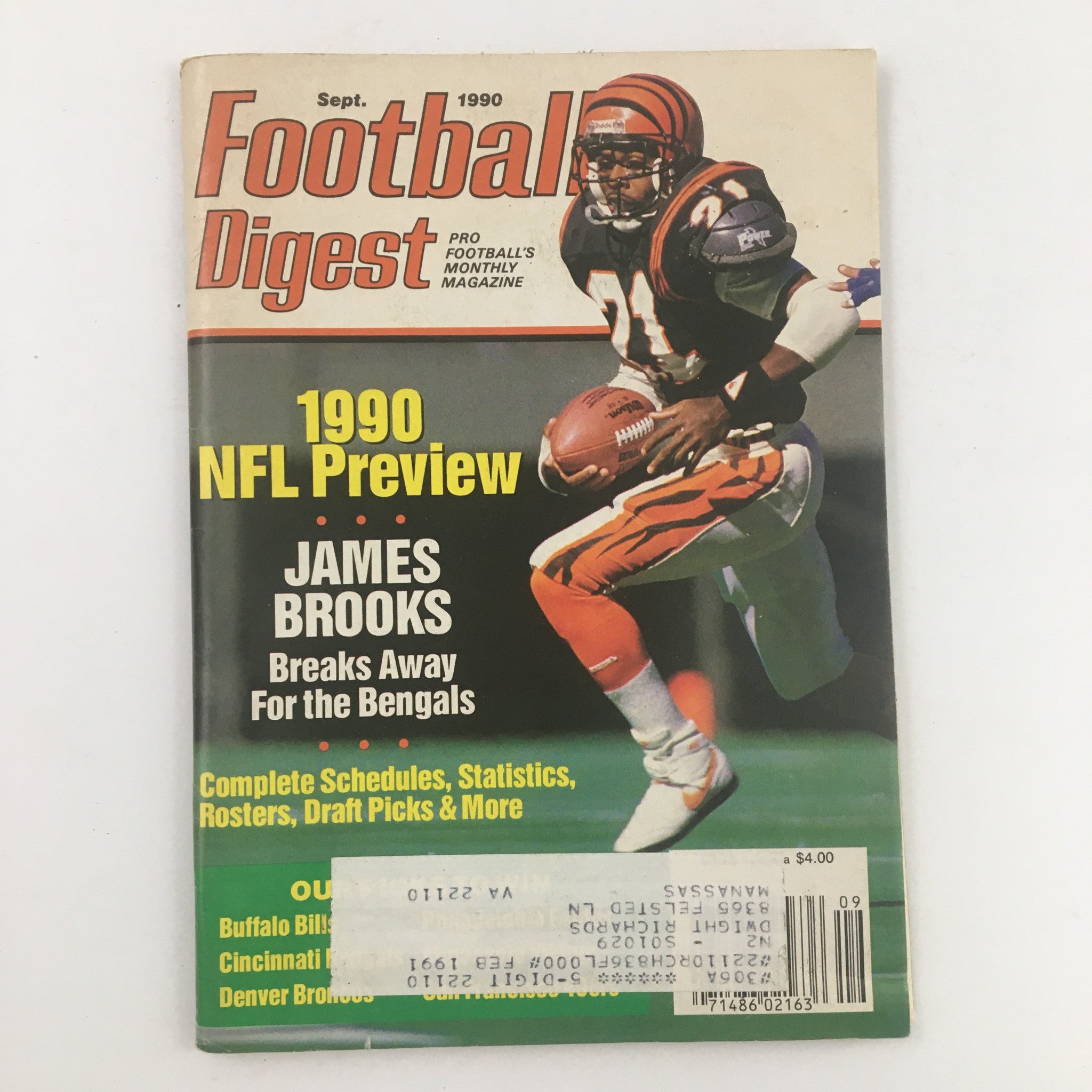 Football Digest Magazine September 1990 James Brooks Breaks Away for the Bengals