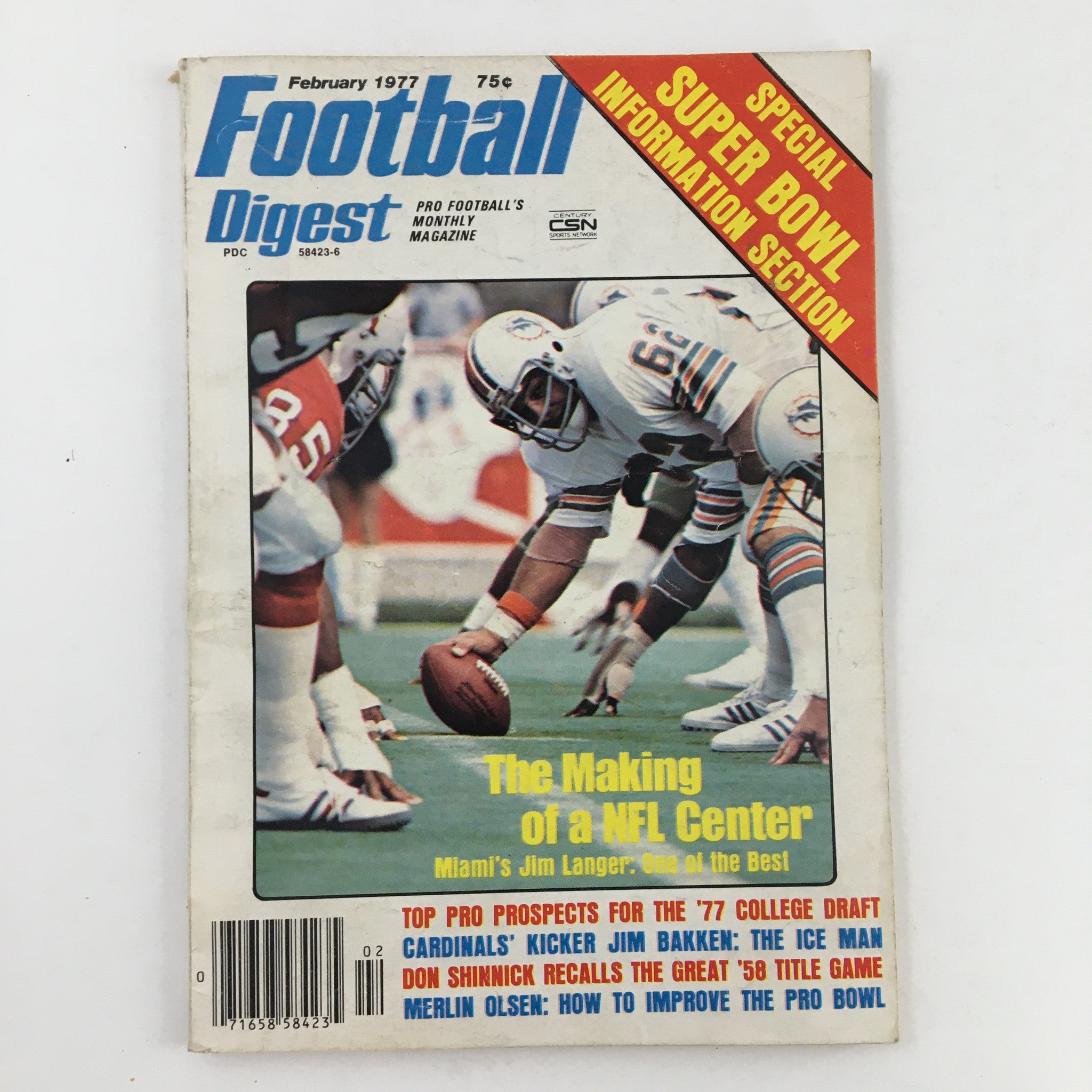 Football Digest Magazine February 1977 NFL Miami's Jim Langer No Label