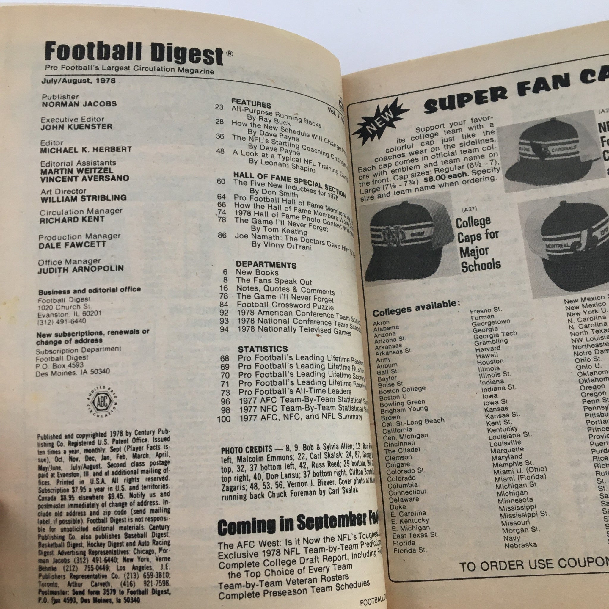 Football Digest Magazine August 1978 Chuck Foreman's Football Purpose No Label