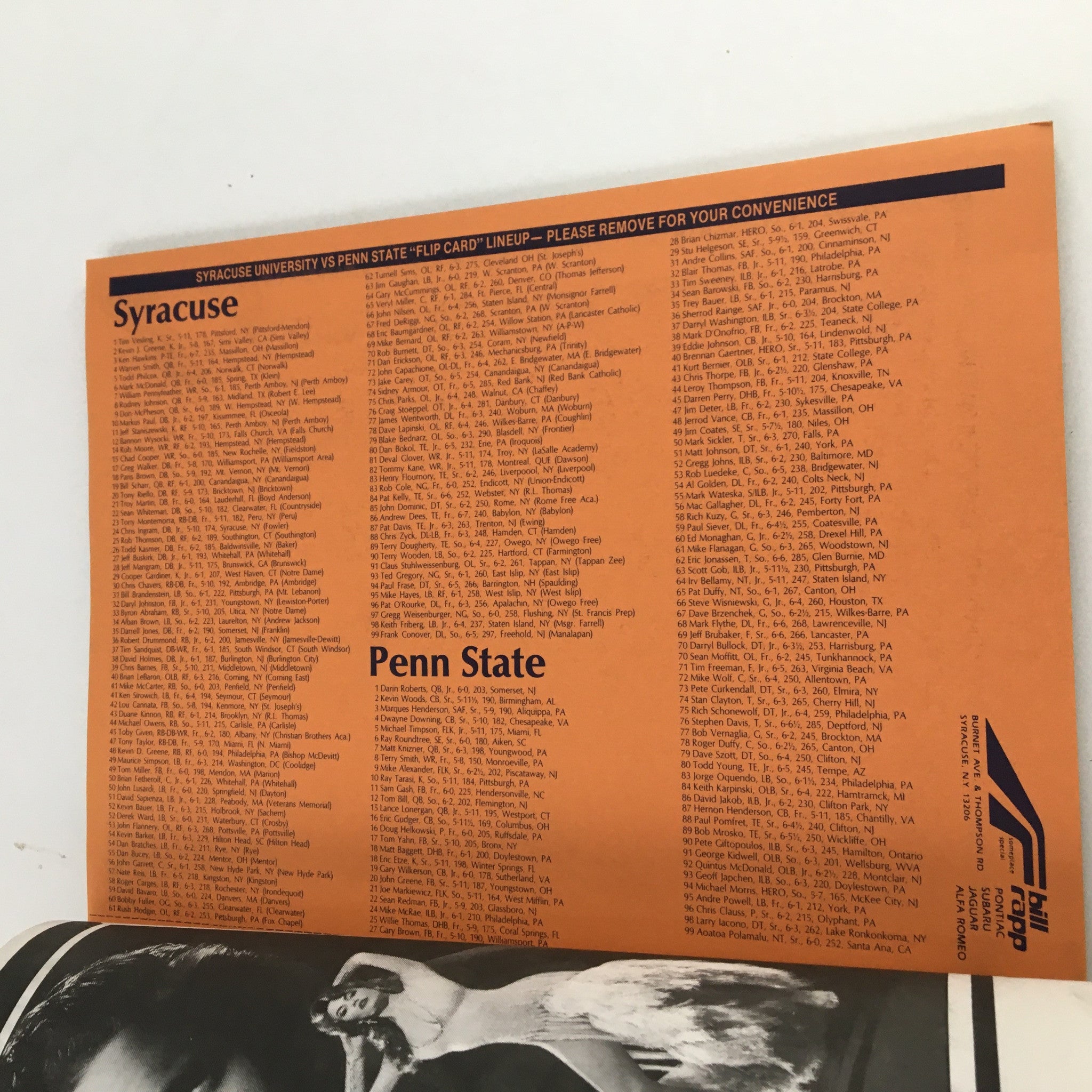 1987 Syracuse University vs Penn State Football Statistics at the Carrier Dome