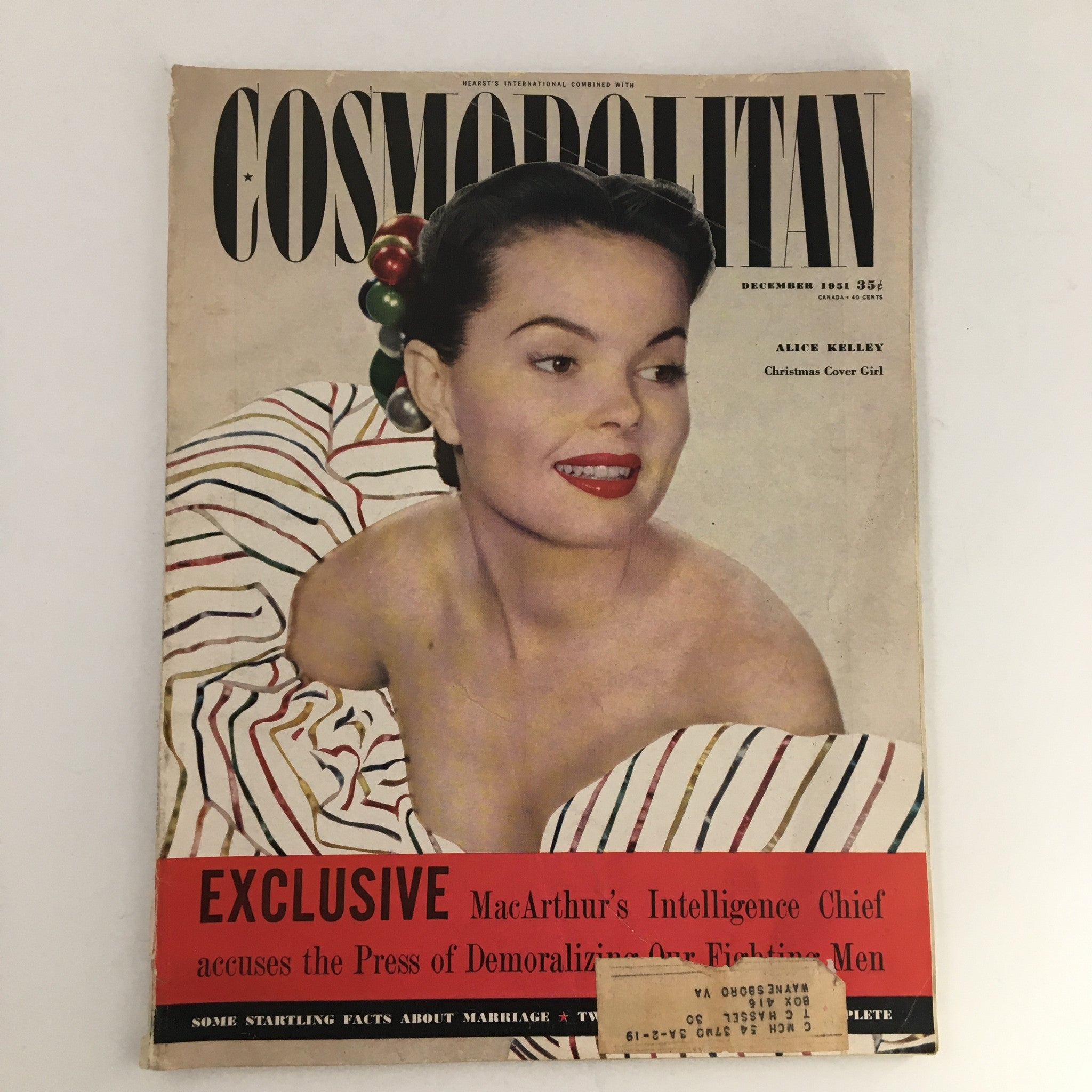 Cosmopolitan Magazine December 1951 Alice Kelley The Christmas Cover Girl