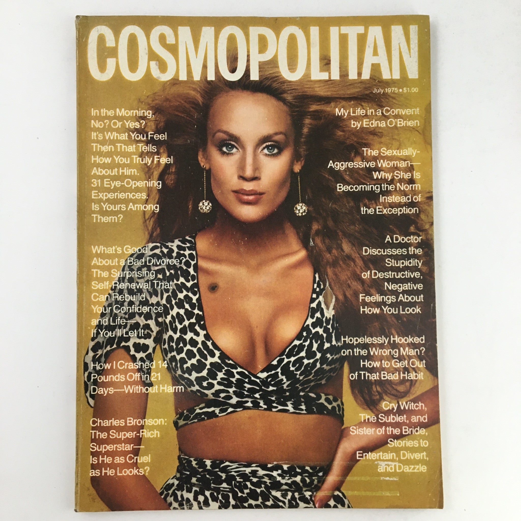 Cosmopolitan Magazine July 1975 Cover Photo of Jerry Hall & Charles Bronson