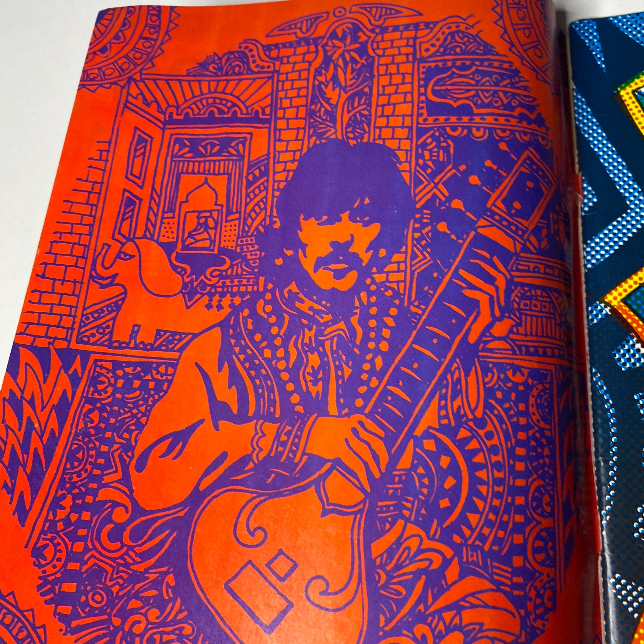 Hullabaloo Magazine July 1968 Vol 3 No. 5 artwork page featuring psychedelic illustration of a musician with a sitar, capturing the 1968 music scene.