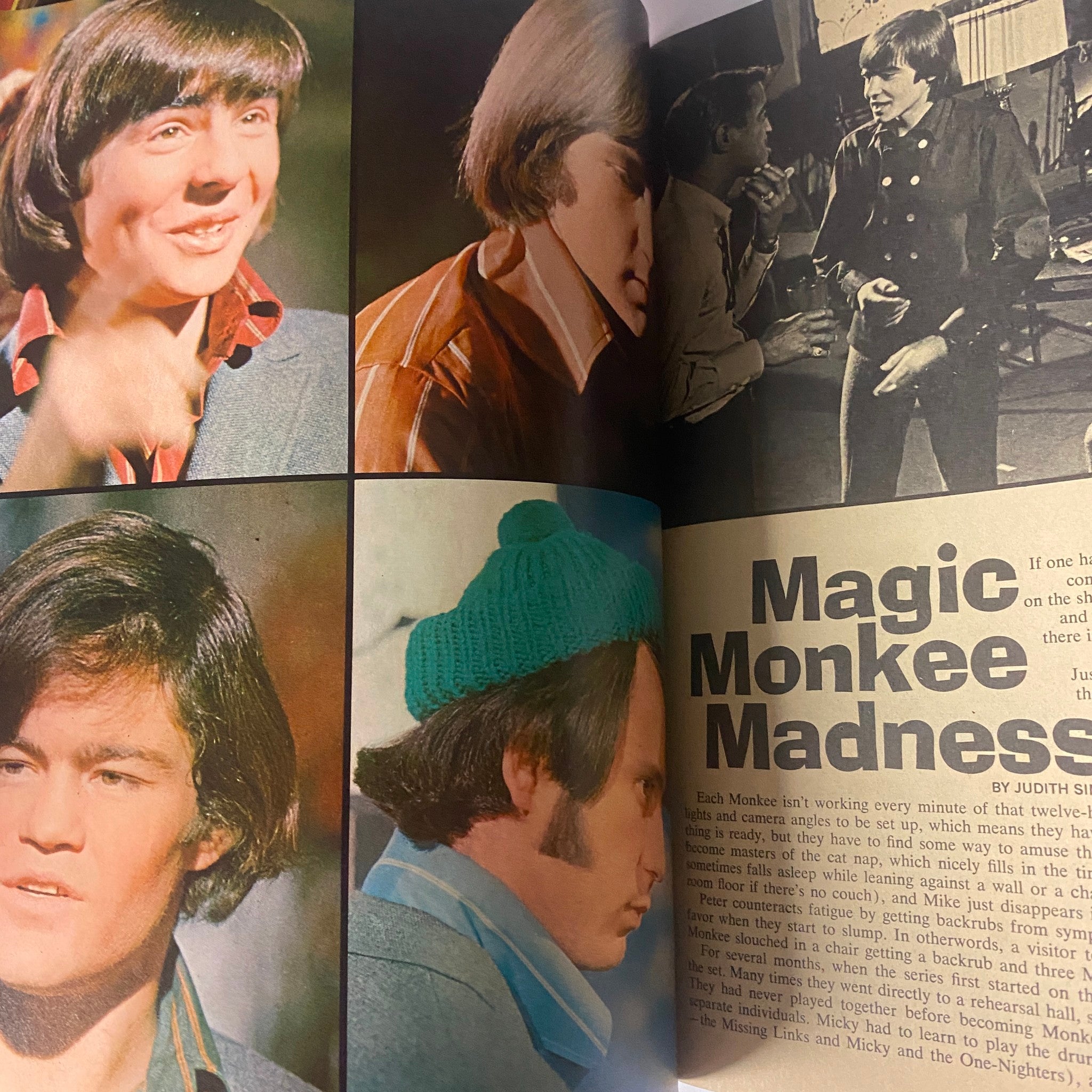 Inside spread of TeenSet Magazine May 1967 Vol 3 No. 5, showcasing an article titled 'Magic Monkee Madness' with images of The Monkees and insights into their popularity.