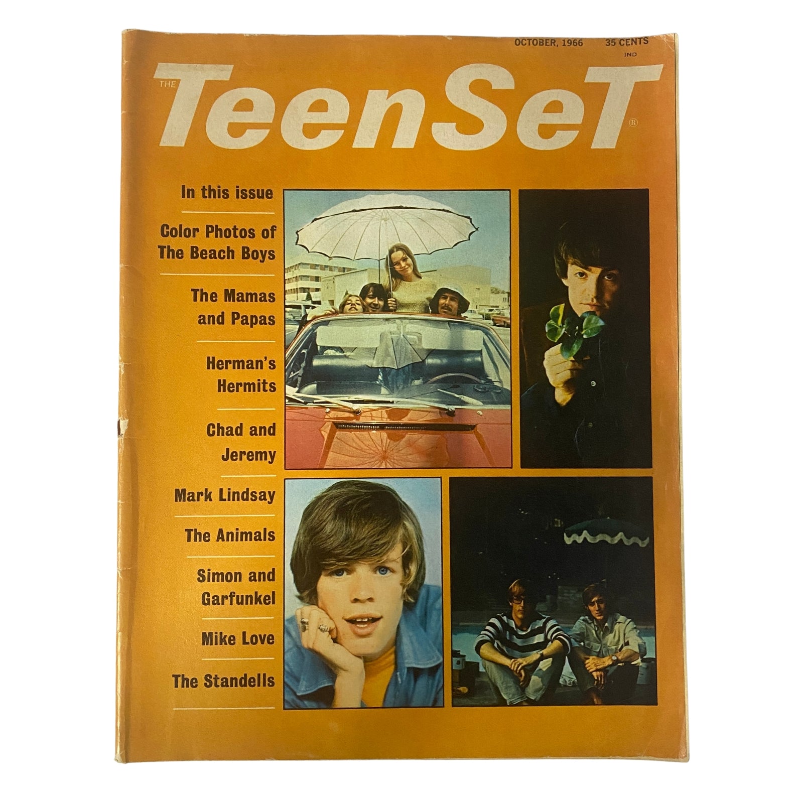 Teen Set Magazine October 1966 cover featuring The Beach Boys, The Mamas and Papas, and other pop icons of the era, showcasing vibrant colors and engaging imagery.