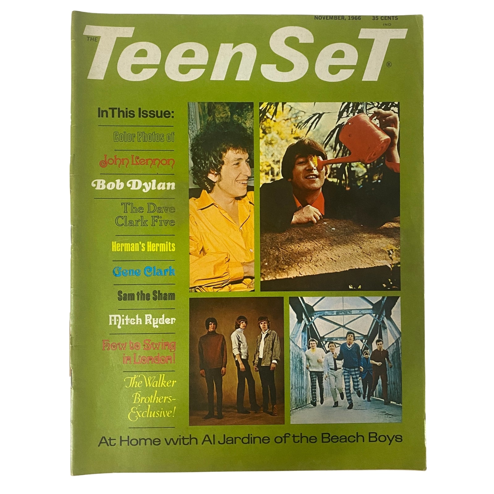 Cover of Teen Set Magazine November 1966 Vol. 2 No. 6 featuring Bob Dylan, John Lennon, and The Dave Clark Five, highlighting music and pop culture of the era.