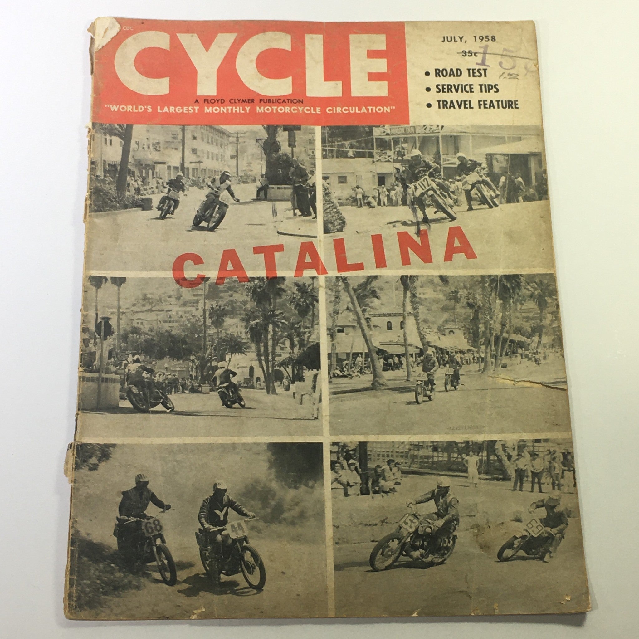 Cover of VTG Cycle Magazine July 1958 featuring the headline 'CATALINA' with images of motorcycle action.