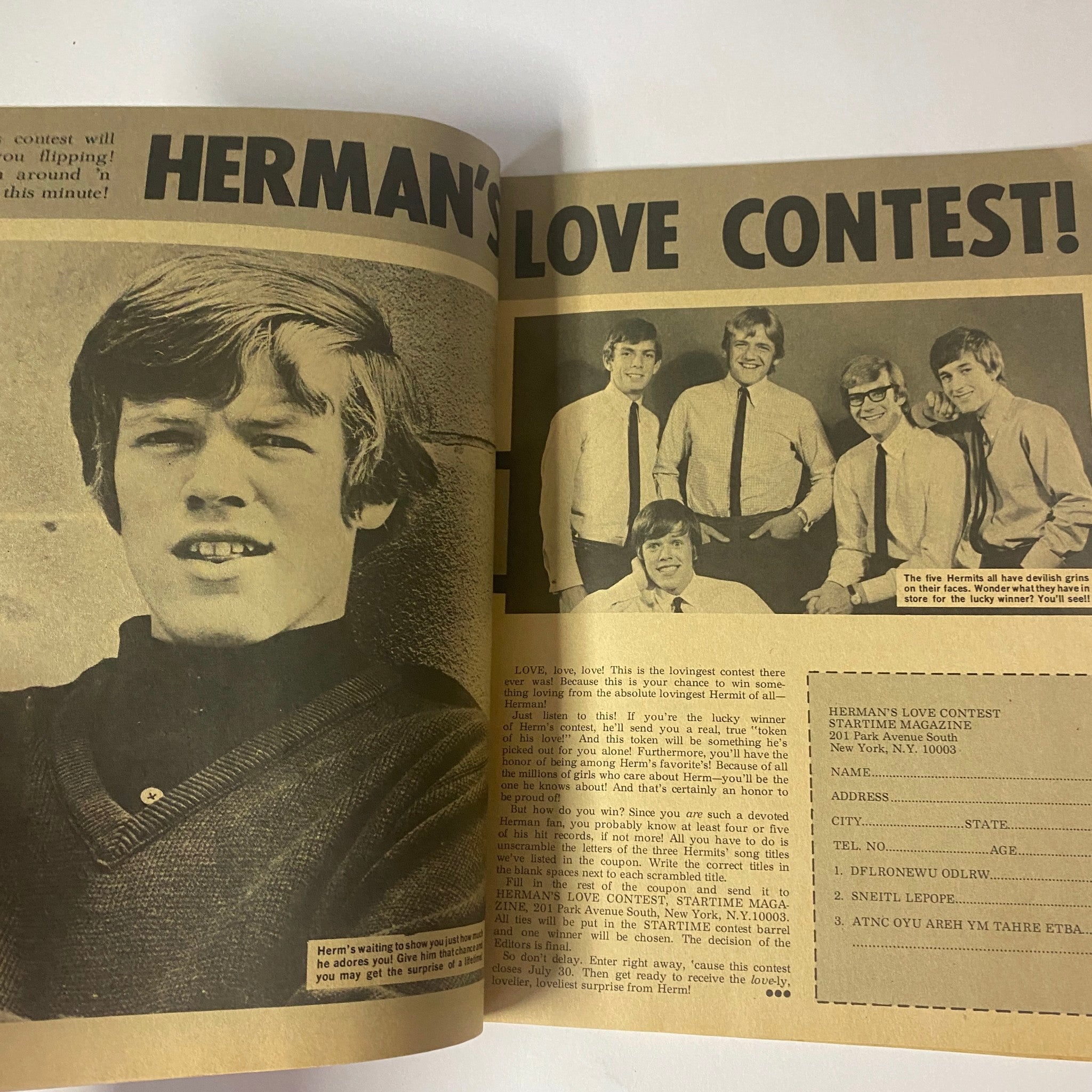 Star Time Magazine August 1966 Vol 2 No. 6 The Beatles showcasing an article about 'Herman's Love Contest' alongside a photo of Herman's Hermits.
