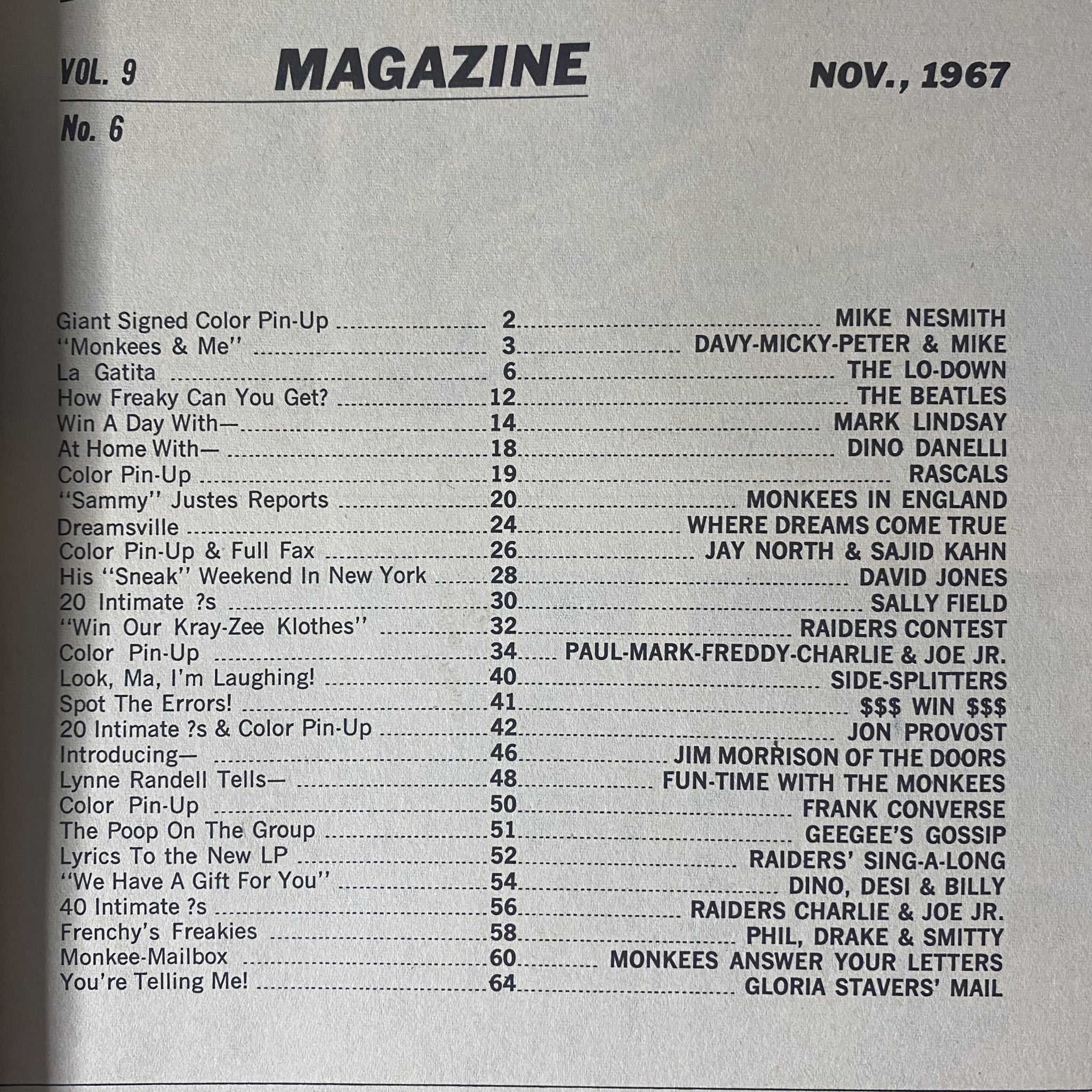 16 Magazine November 1967 Vol 9 No. 6 The Beatles w Pinup No Label VG