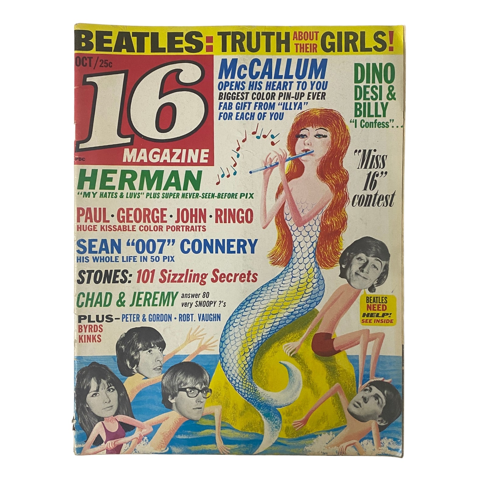16 Magazine October 1965 Vol 7 No. 5 The Beatles w Pinup No Label VG