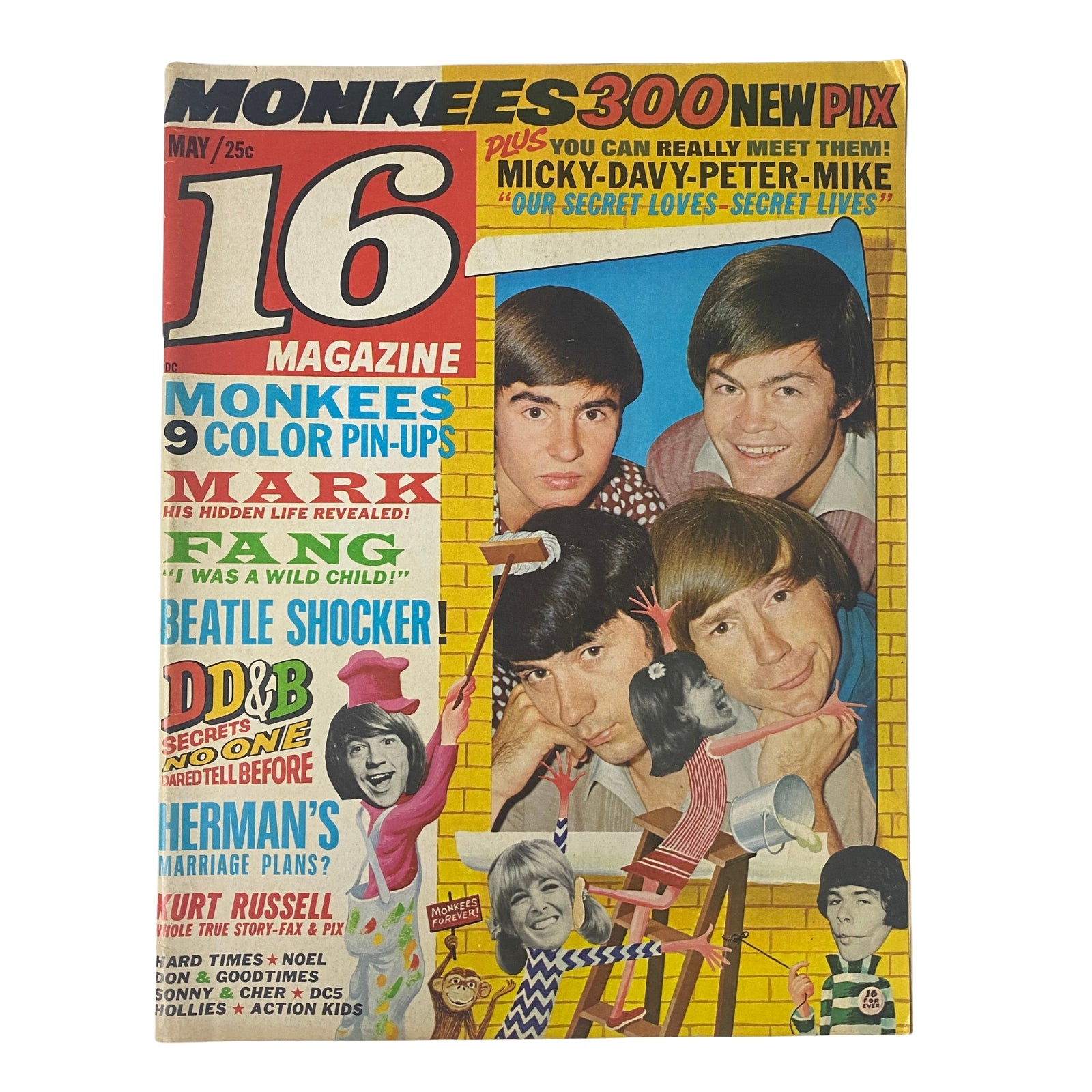 16 Magazine May 1967 Vol 8 No. 12 Micky Dolenz, Cher & Sonny w Pinup No Label