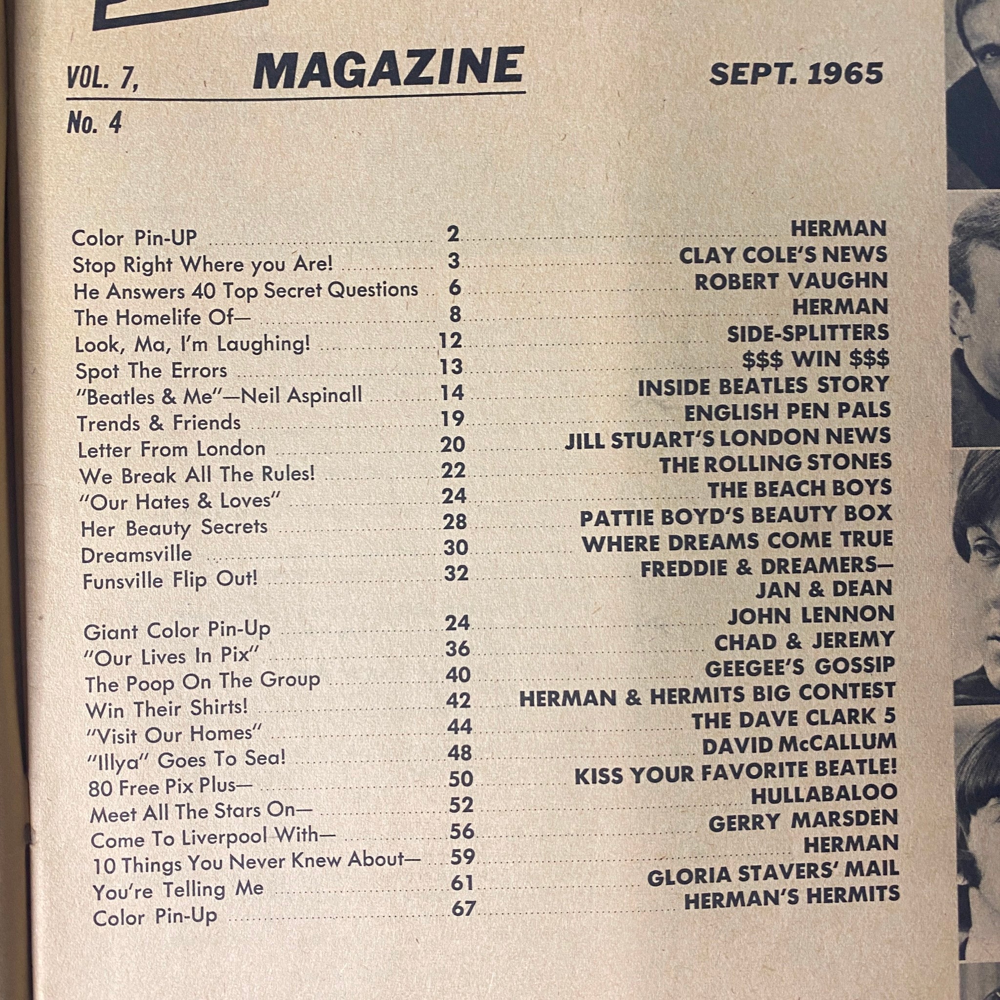 16 Magazine September 1965 Vol 7 No. 4 Herman, Clay Cole w Pinup No Label