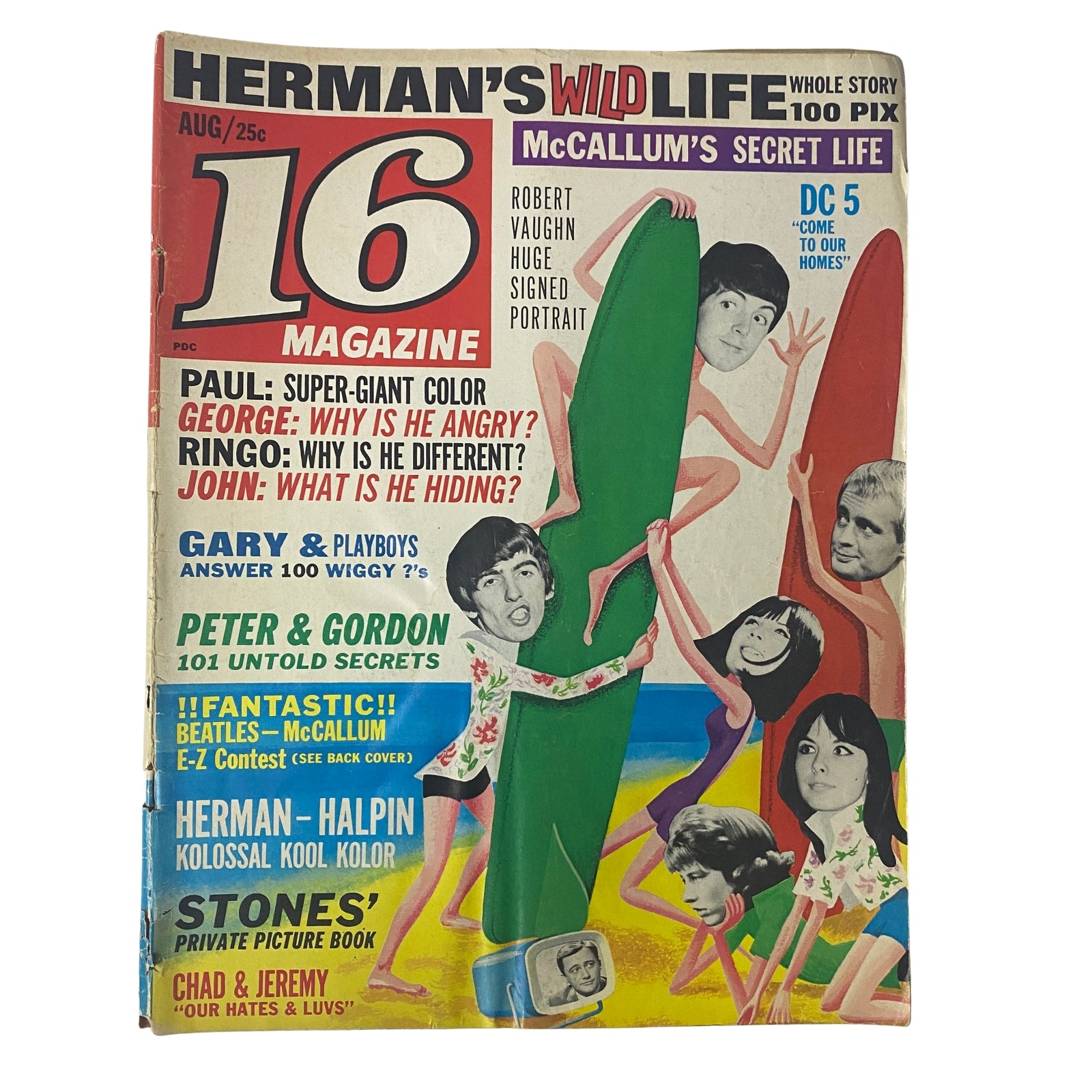 16 Magazine August 1965 Vol 7 No. 3 Gary & The Playboys w Pinup No Label