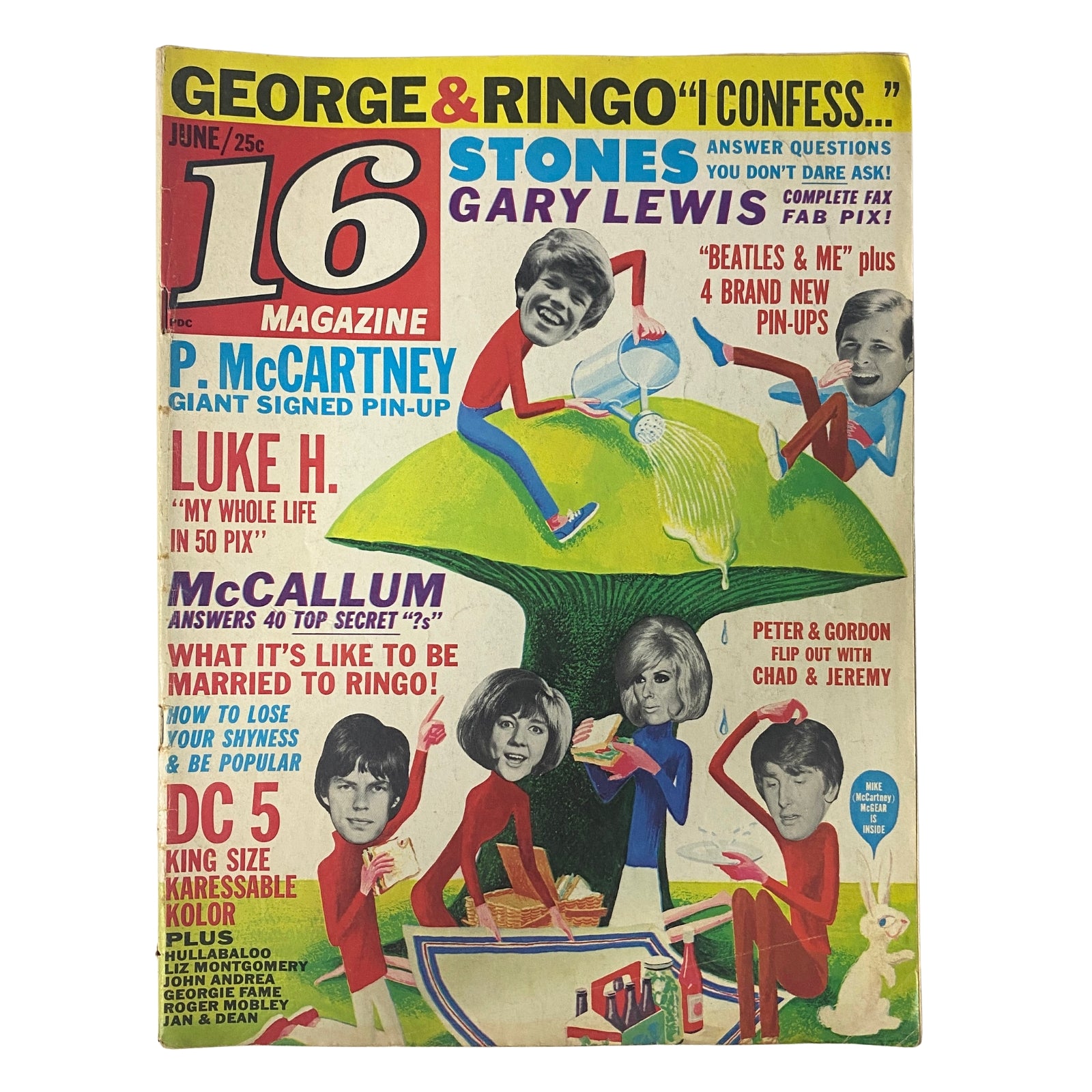 16 Magazine June 1965 Vol 7 No. 1 The Beatles Dave Clark 5 w Pinup No Label
