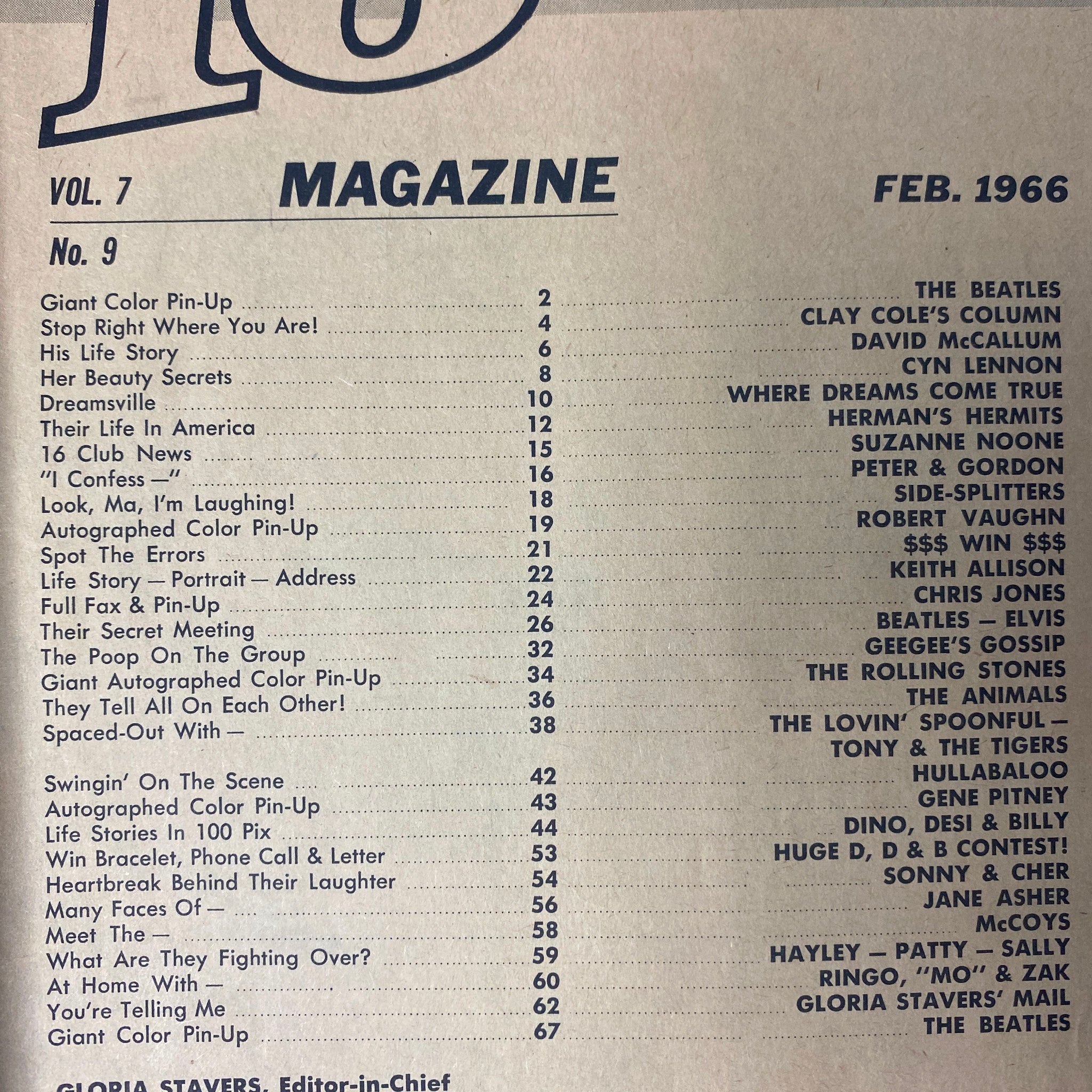 16 Magazine February 1966 Vol 7 No. 9 The Beatles w Pinup No Label