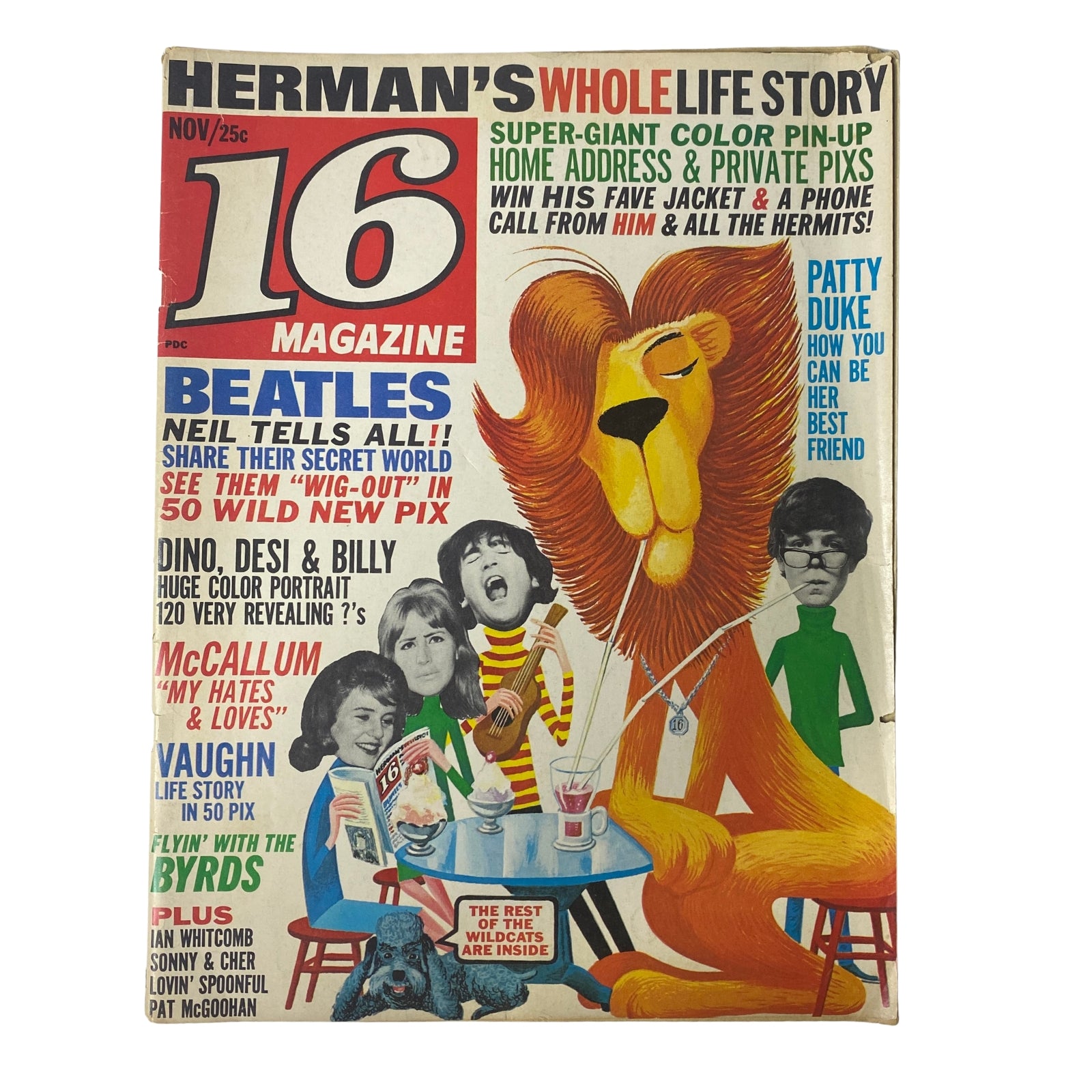 16 Magazine November 1965 Vol 7 No. 6 Dino, Desi & Billy w Pinup No Label