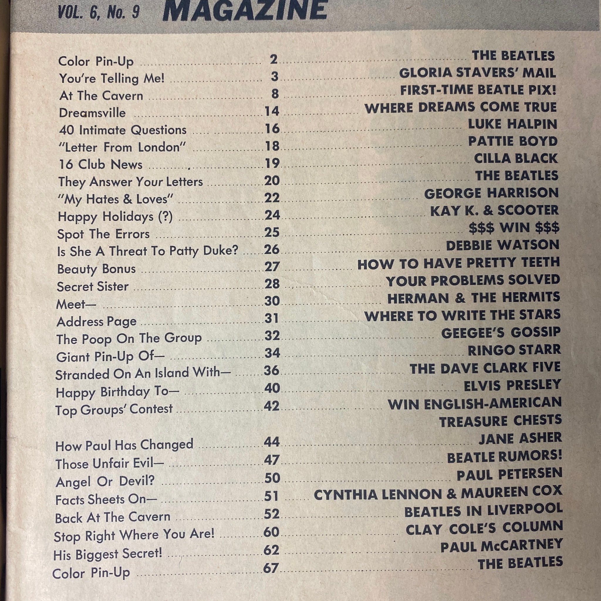 16 Magazine February 1965 Vol 6 No. 9 The Beatles w Pinup No Label