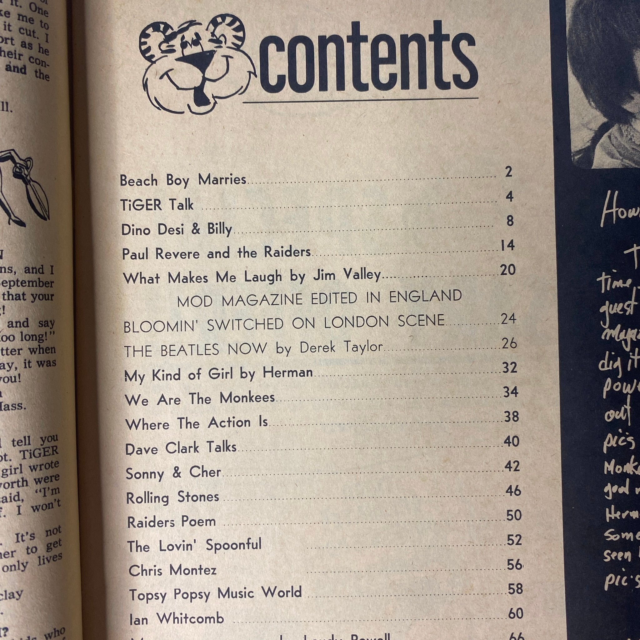 Tiger Beat Magazine November 1966 Dino, Desi & Billy Feature No Label