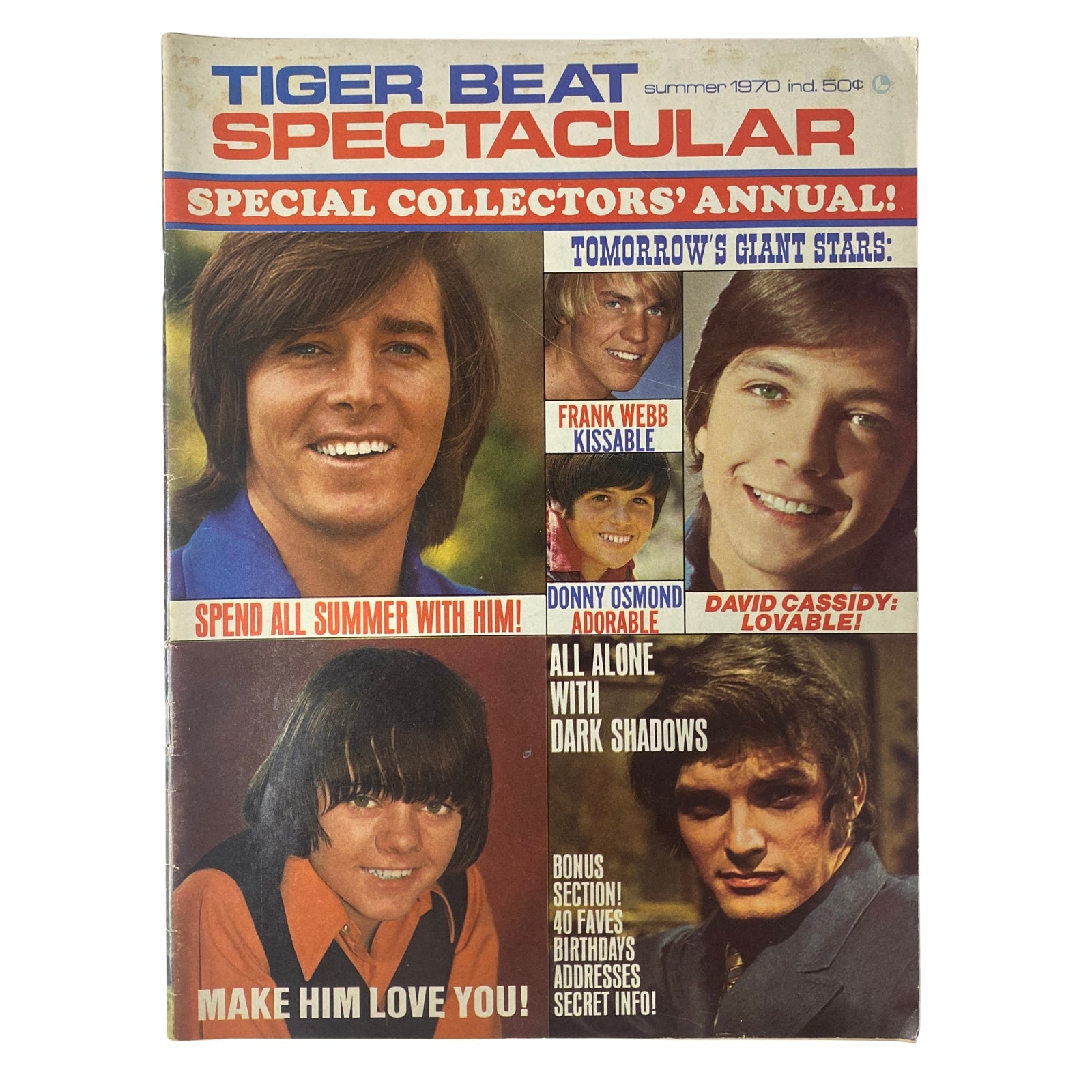 Tiger Beat Spectacular Magazine Summer 1970 David Cassidy No Label