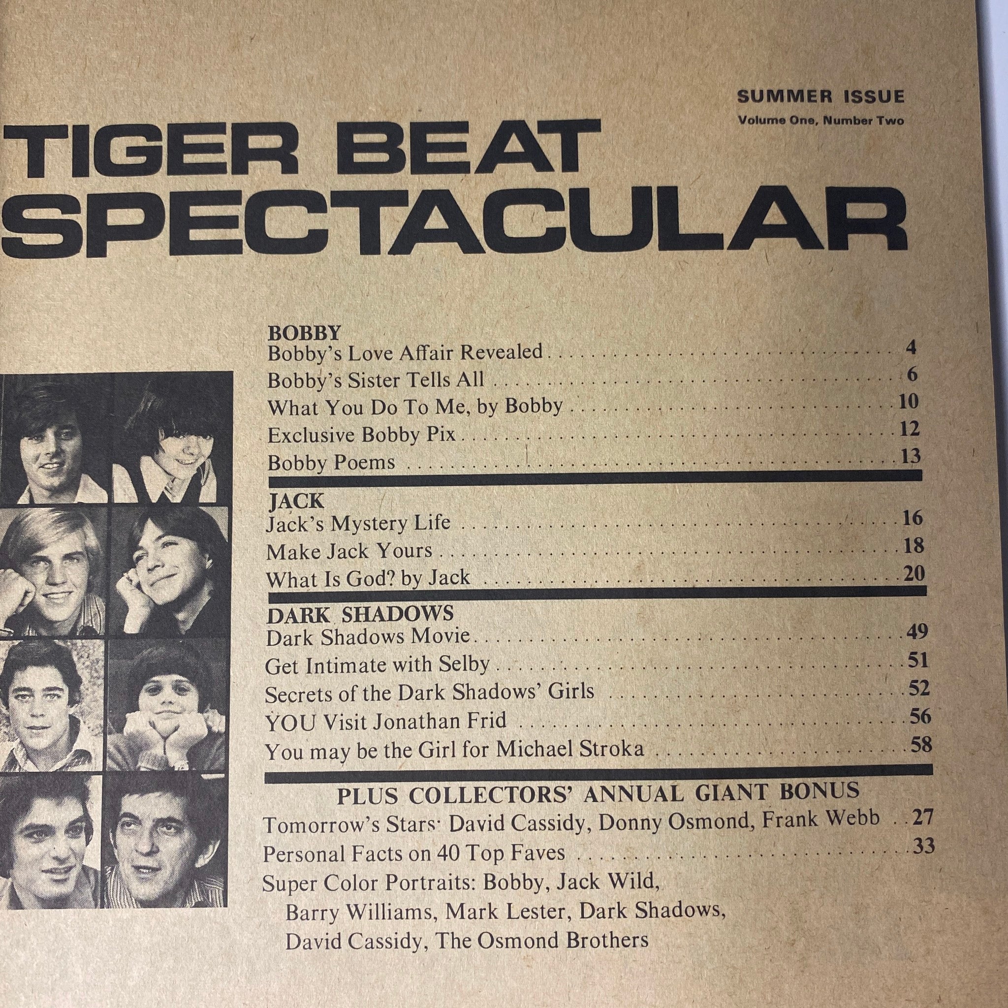 Tiger Beat Spectacular Magazine Summer 1970 David Cassidy No Label