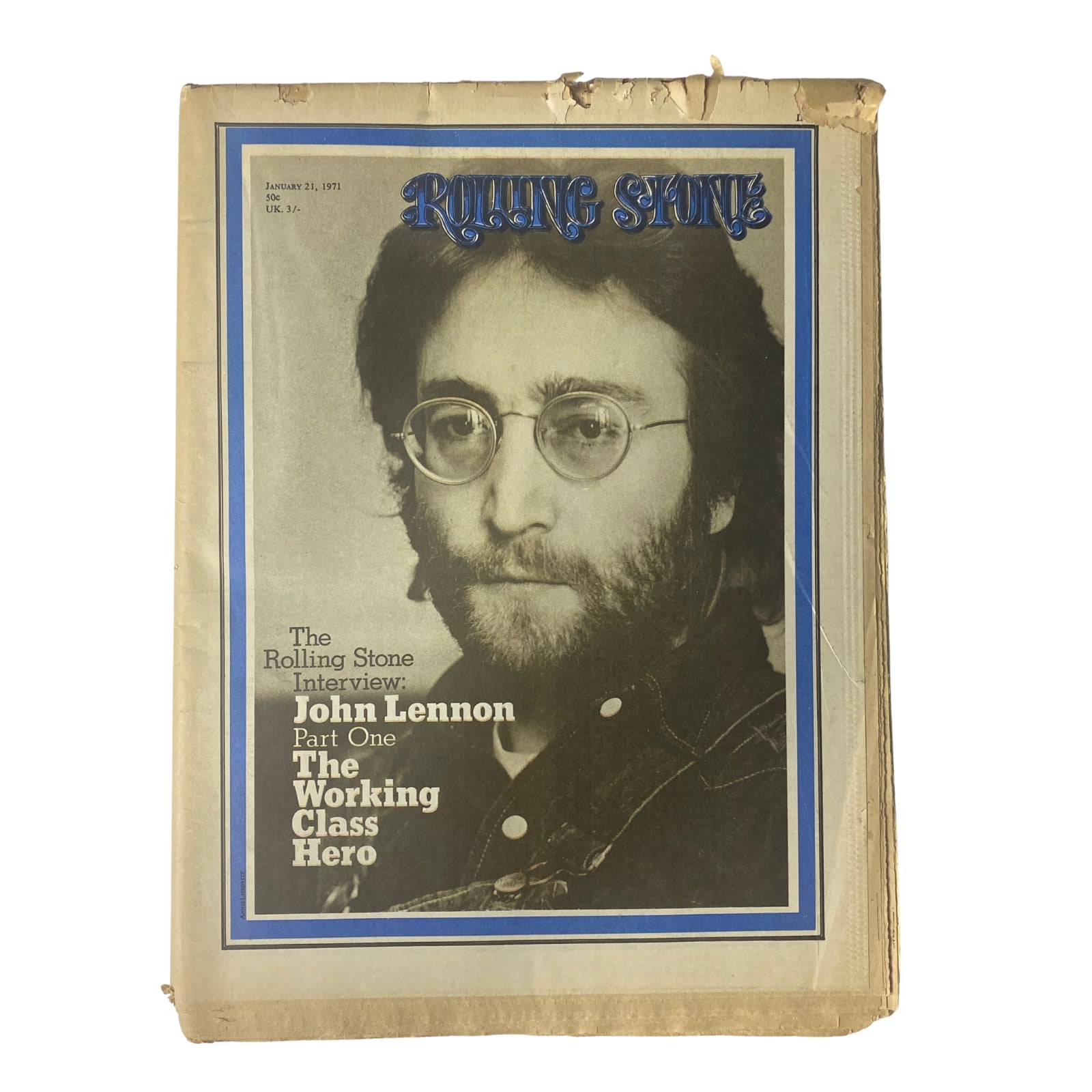 Rolling Stone Magazine January 21, 1971 featuring John Lennon on the cover, showcasing his iconic 1970s style and glasses.