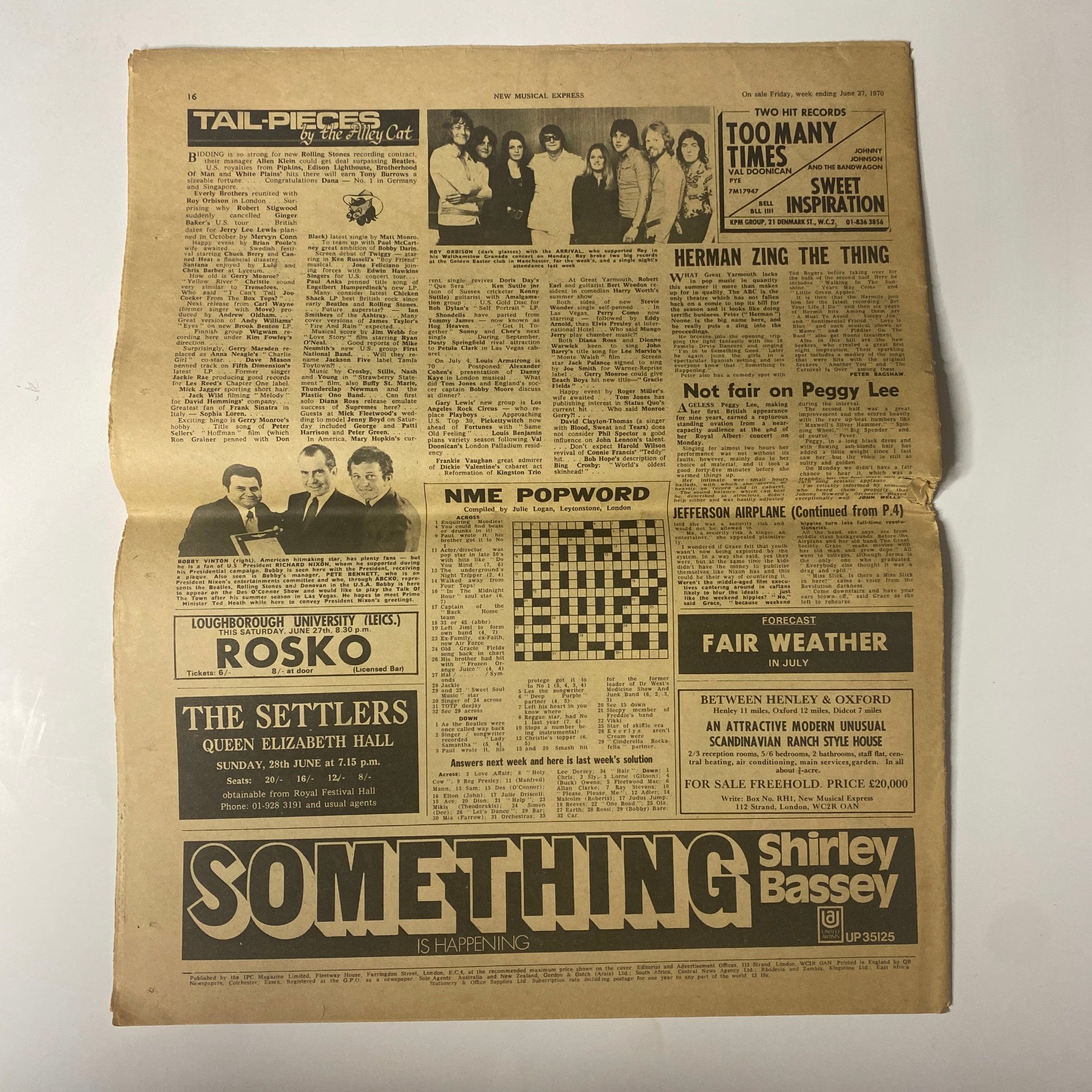 Inside page of New Musical Express Music Paper June 1970 No. 1224 including articles and features on Jefferson Airplane and other music artists, highlighting the vibrant rock culture of the era.