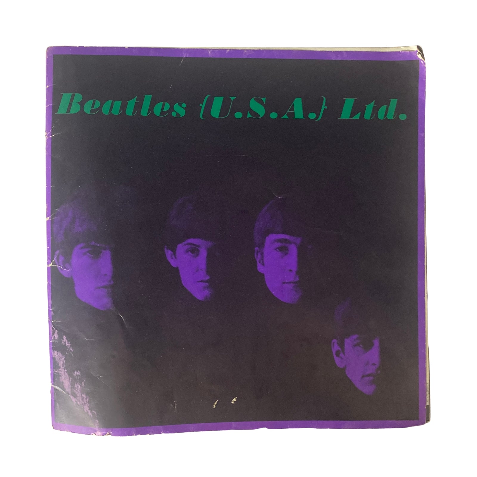Cover of the 1964 Beatles (U.S.A.) Ltd. Limited Tour Program Book featuring a purple background and images of the band members.