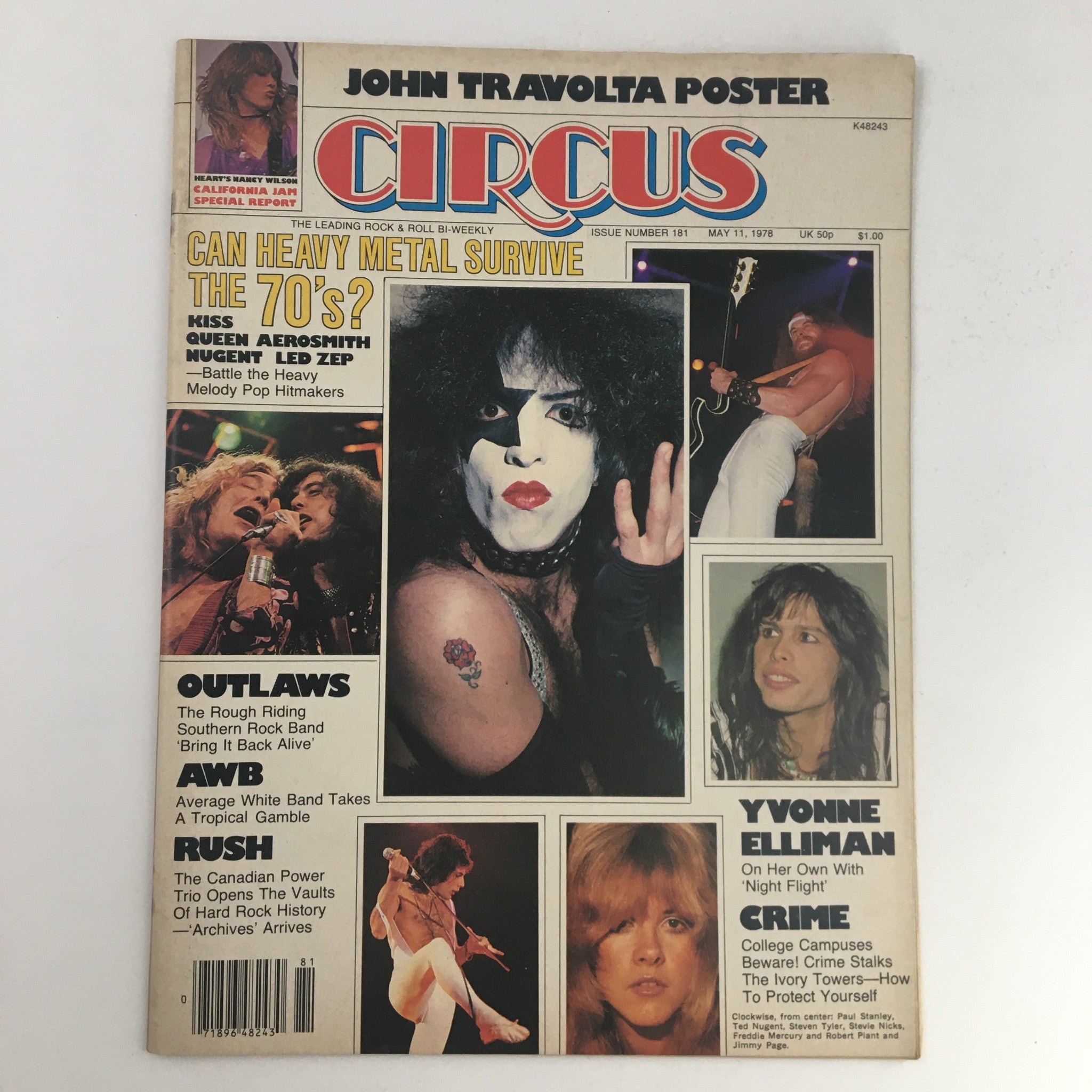 Circus Magazine May 11 1978 Kiss, Led Zep, Queen & John Travolta Poster No Label