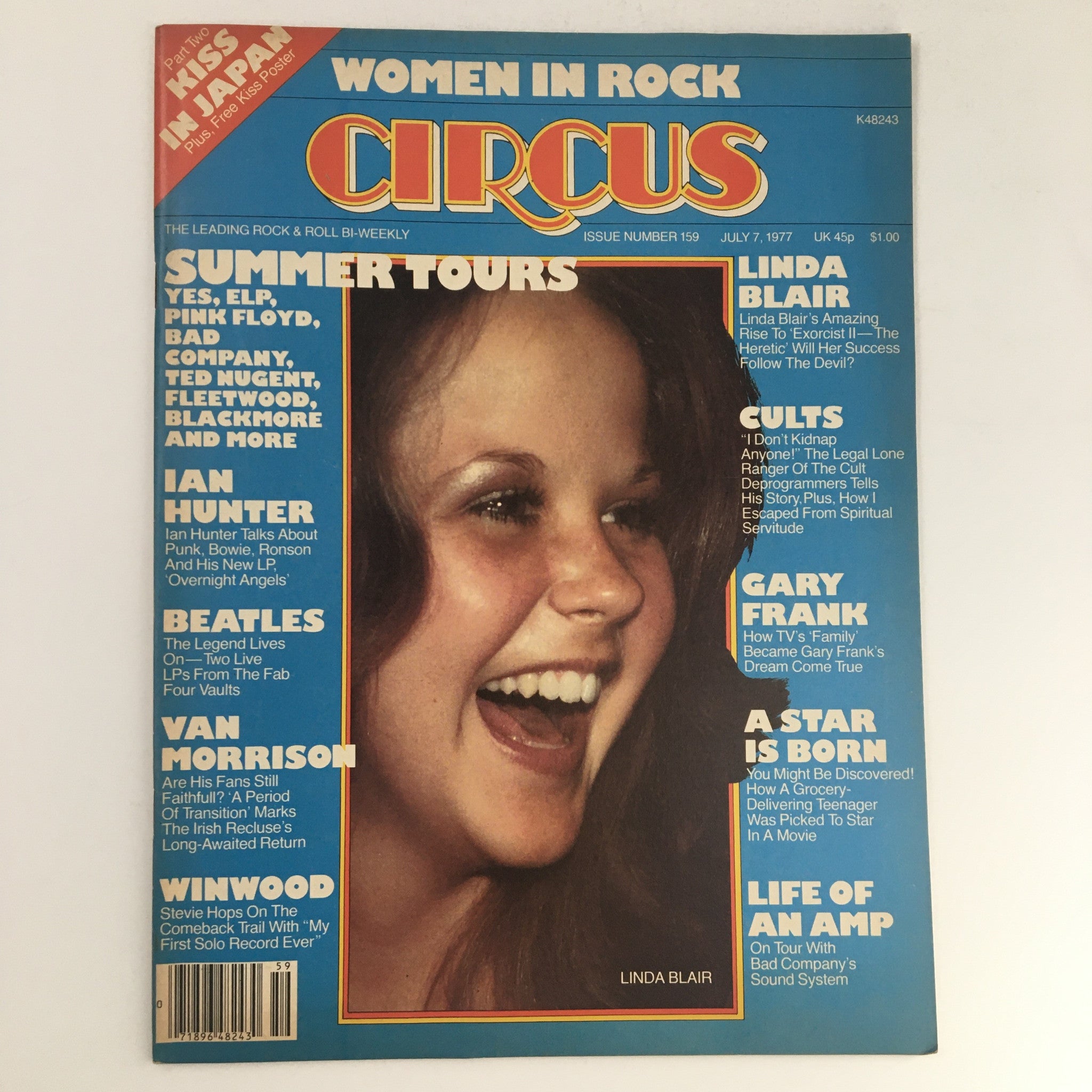 Circus Magazine July 7 1977 Linda Blair, Paul Stanley & Kiss w Poster No Label