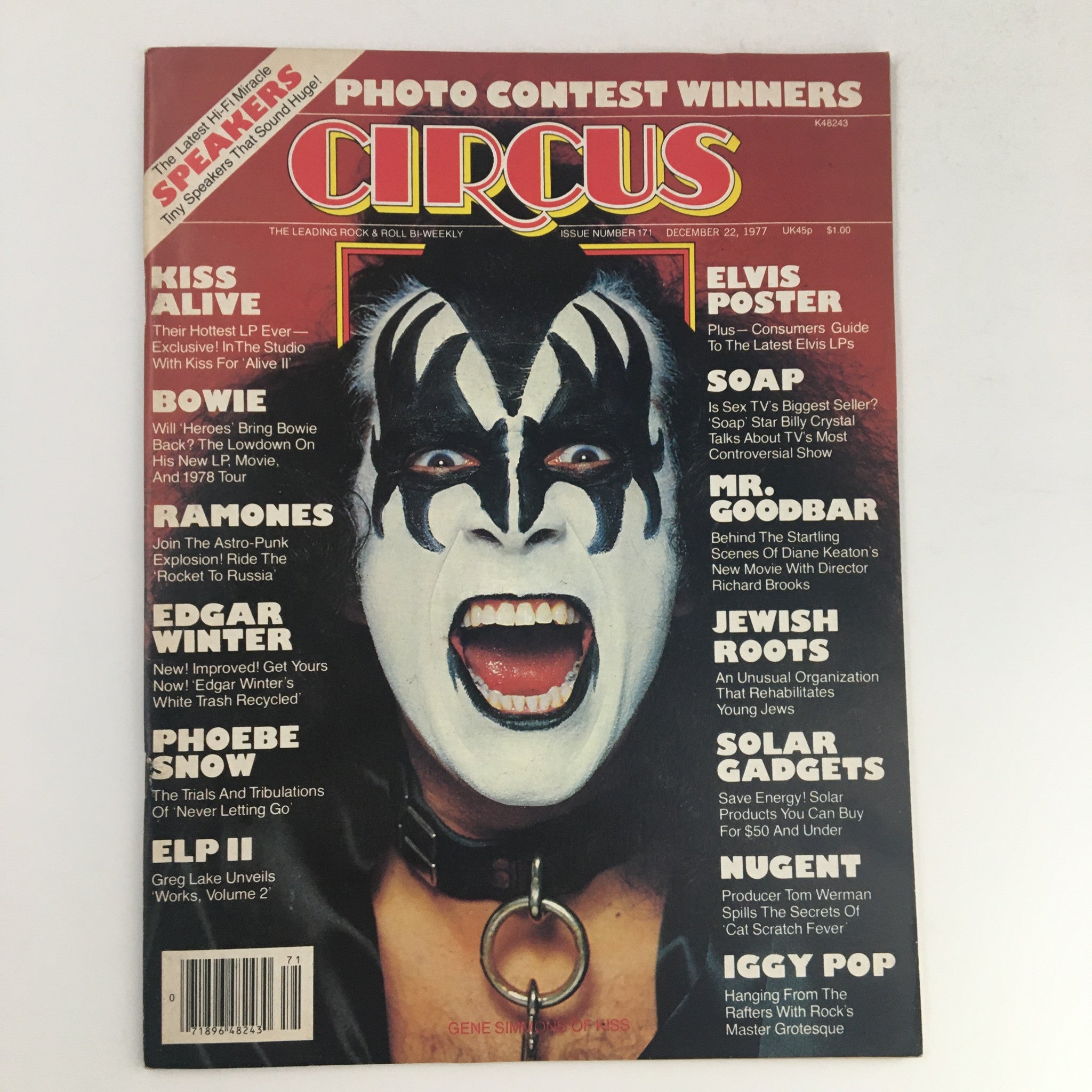 Circus Magazine December 22 1977 Gene Simmons & Elvis Presley w Poster No Label