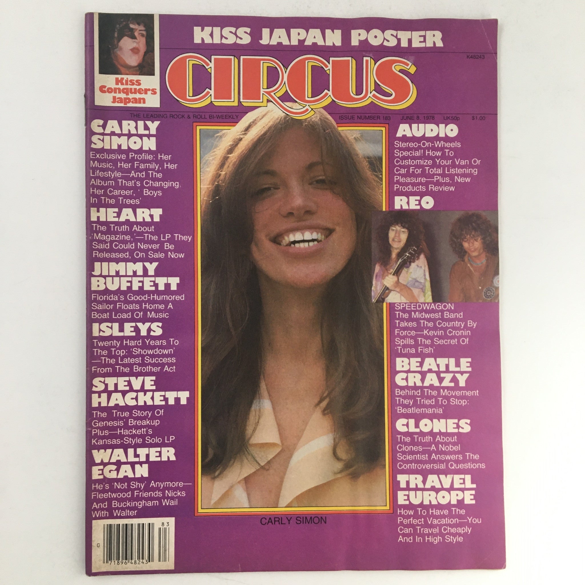 Circus Magazine June 8 1978 Carly Simon & Kiss in Japan w Poster No Label