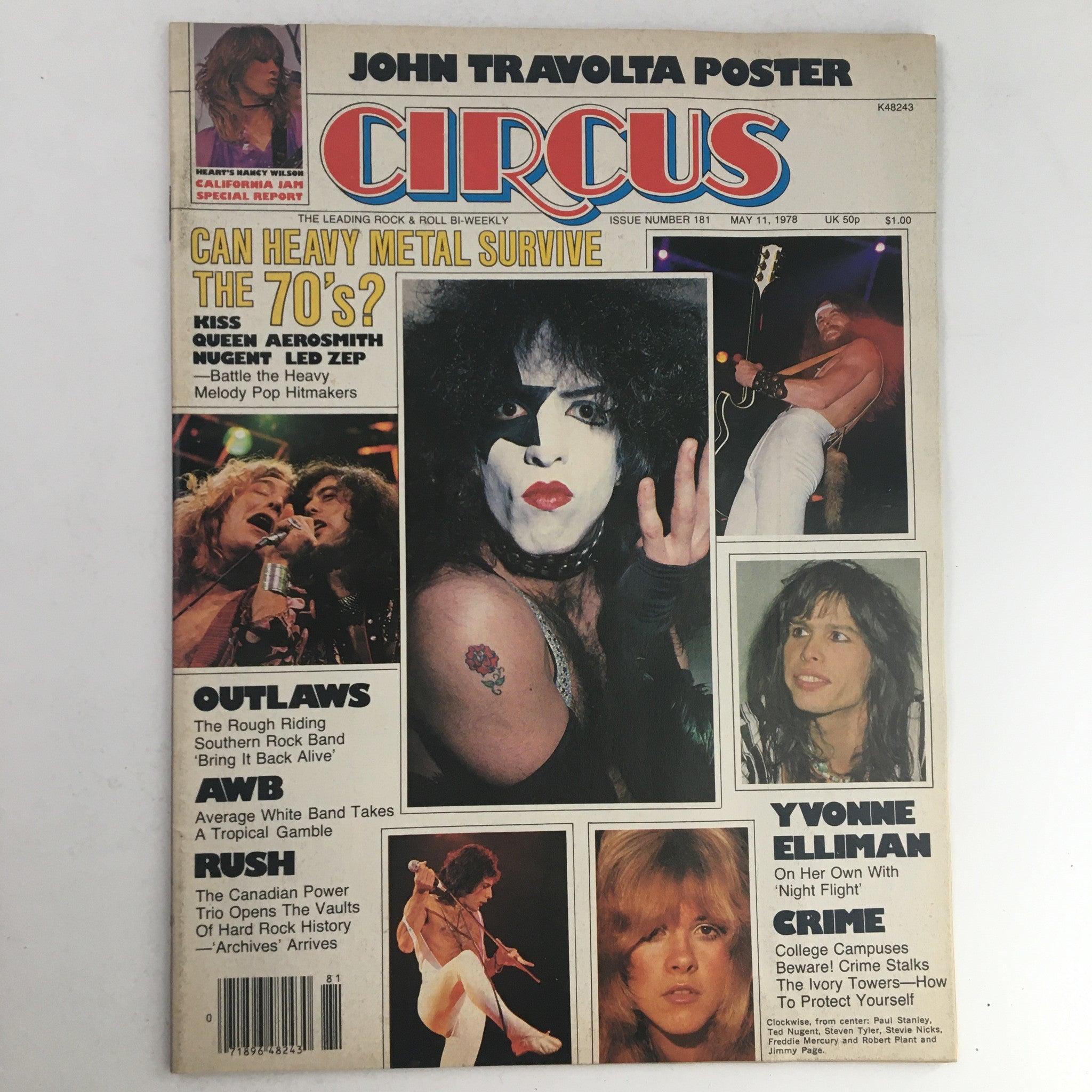 Circus Magazine May 11 1978 Ted Nugent, Paul Stanley & Travolta Poster No Label