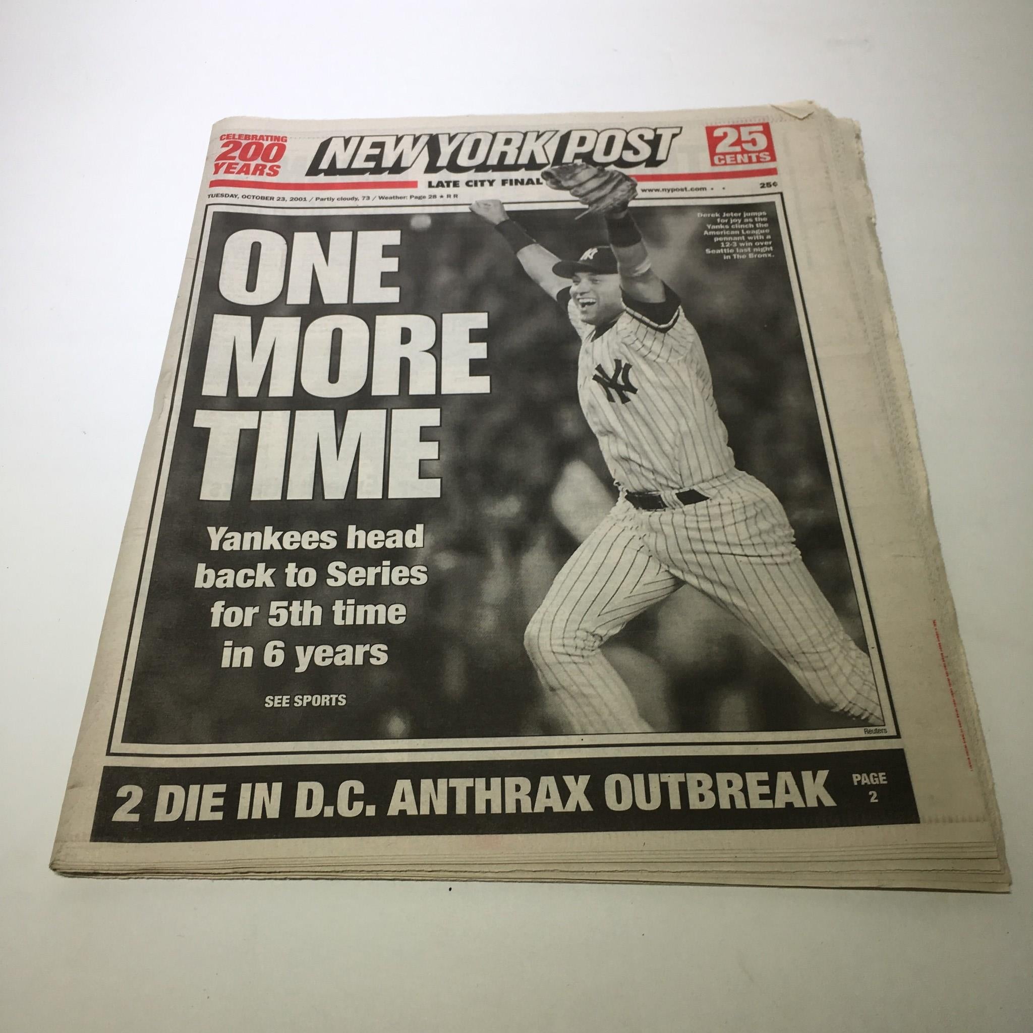 New York Post: Oct 23 2001 One More Time Derek Jeter Yankees