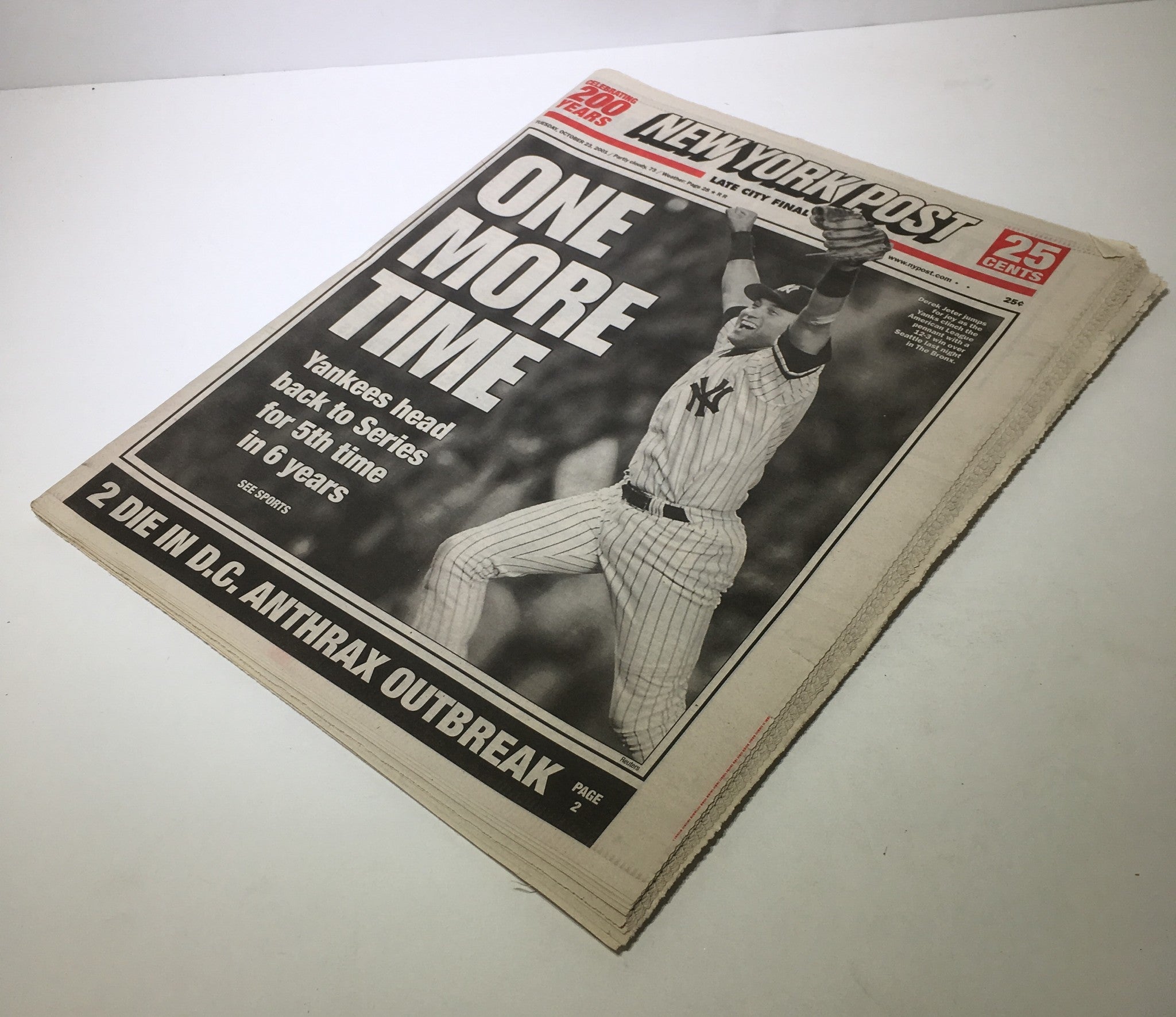 New York Post: Oct 23 2001 One More Time Derek Jeter Yankees