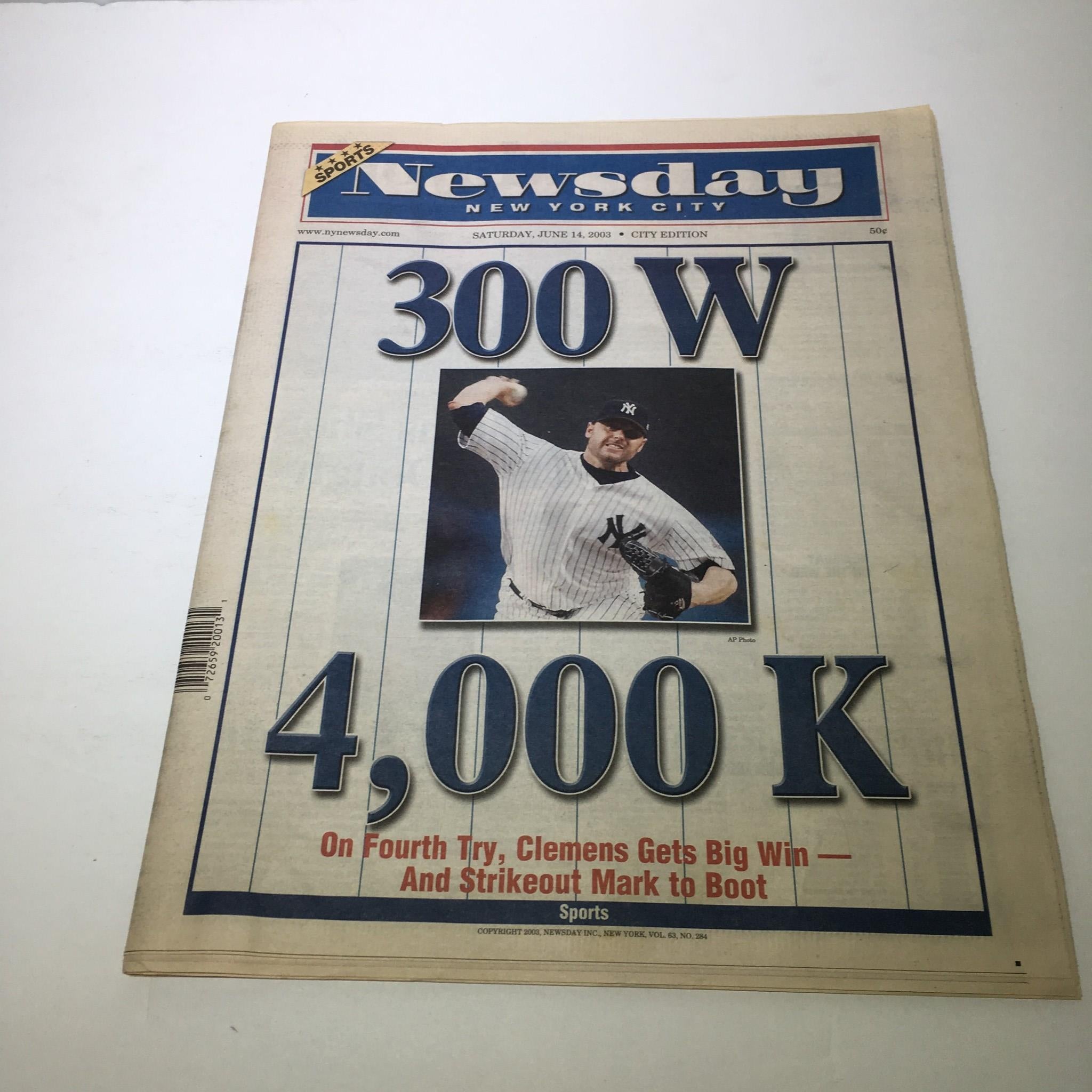 Newsday: 6/14/2003 On 4th Try, Clements Gets Big Win & Strikeout Mark 2 Boot